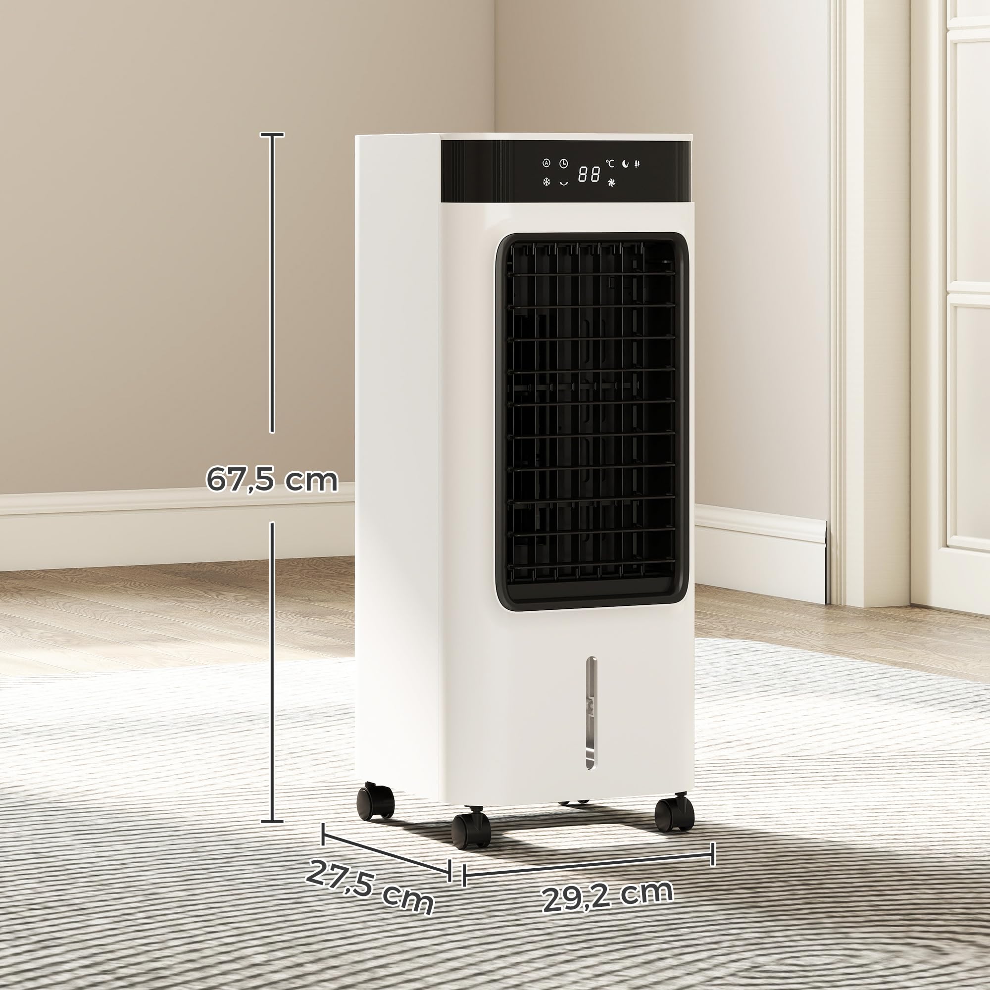 HOMCOM Refroidisseur d'air portable 3 en 1 refroidisseur humidificateur et ventilateur, oscillation 48°, 3 vitesses 3 modes, réservoir d'eau 7L, blocs de glace, télécommande, panneau tactile, blanc