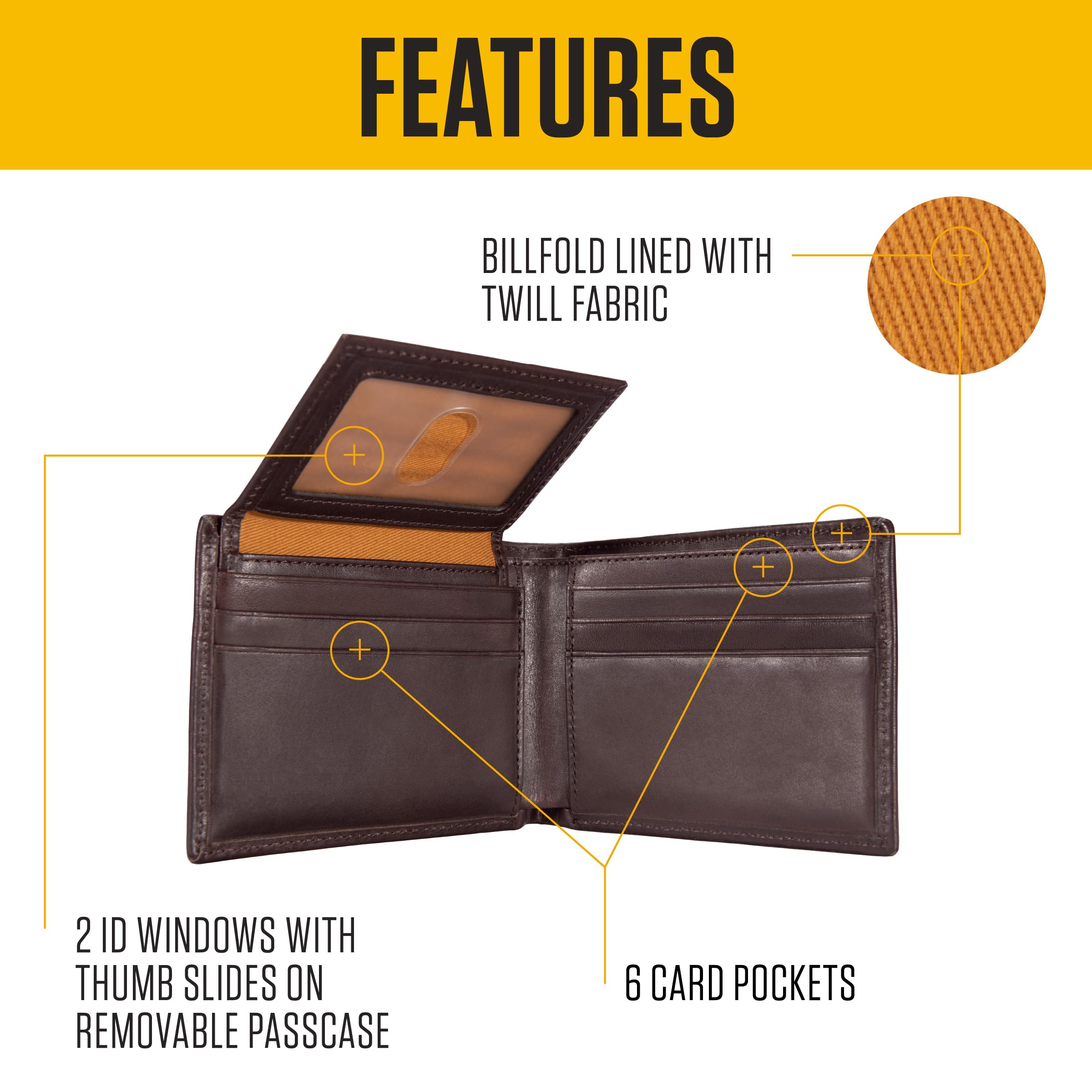 Carhartt Men’s Oil Tan Leather Wallet, Front Pocket, Paccasse & Trifold Designs, Long-Lasting Construction, Gifts for Men