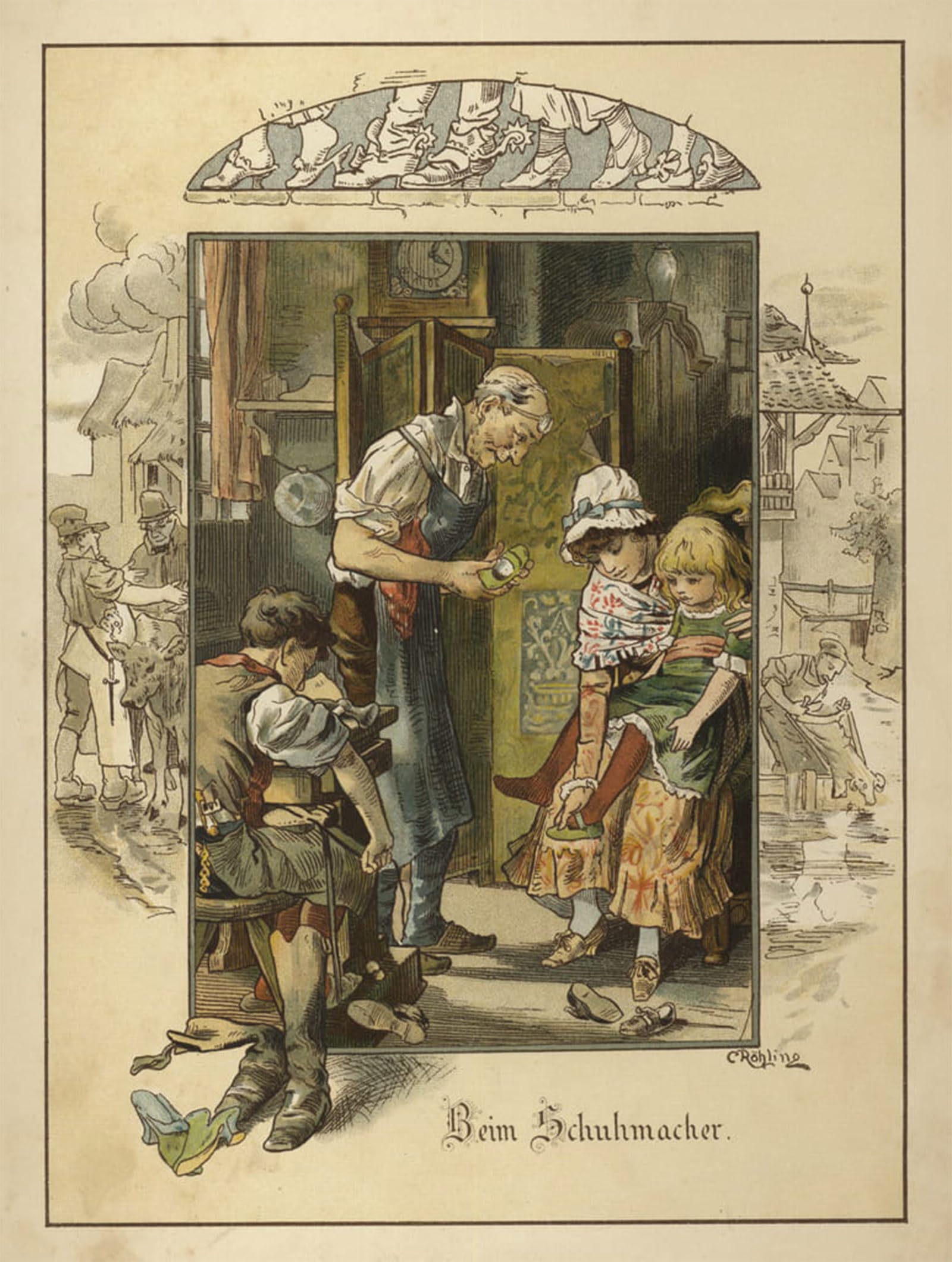 ARTXLXXBN Famous Painting Canvas Artwork Graffiti Print At the Shoemaker's by Carl Rohling Portrait Canvas Image for Home Decor 60x90cm