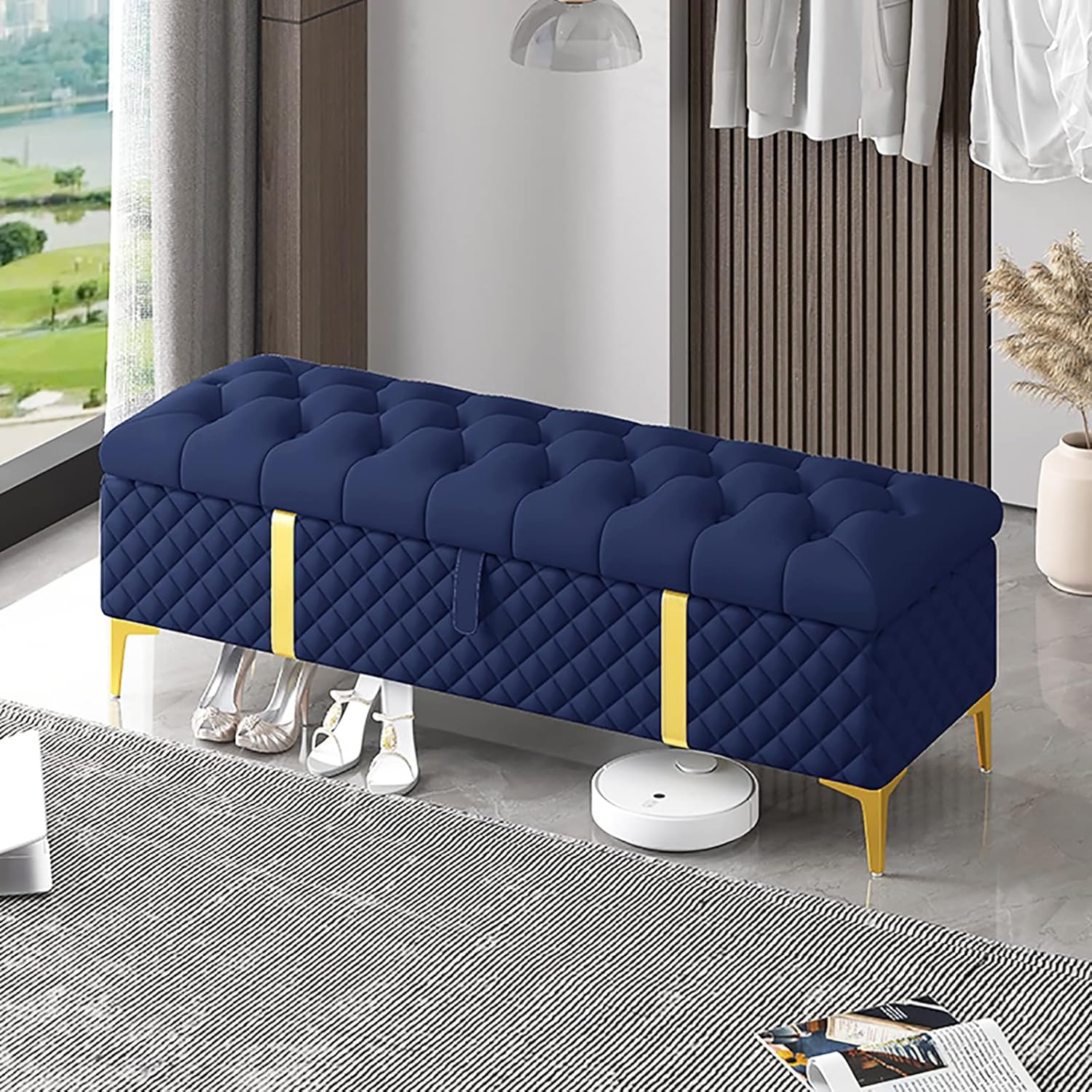 QQXX Luxurious Storage Bench End of Bed Bench,Faux Leather