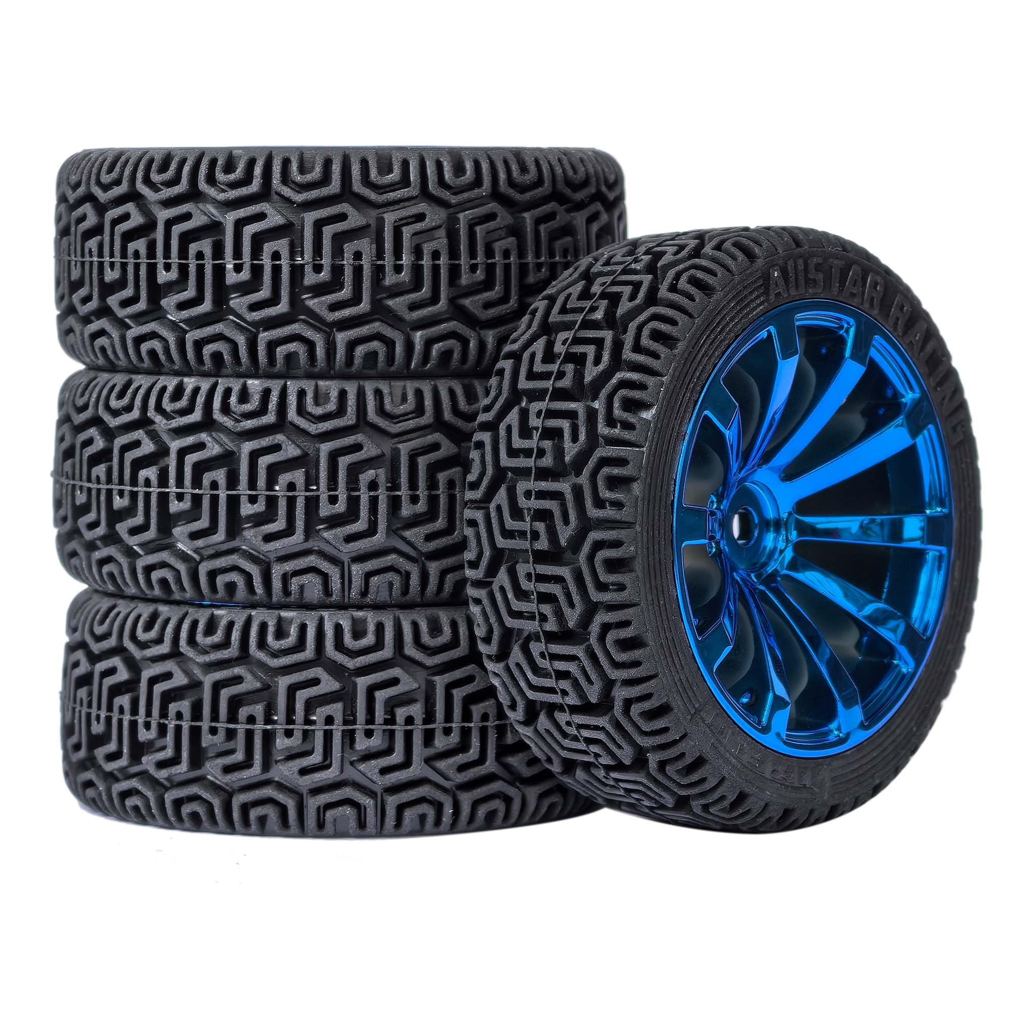 BOLIDORC 4PCS RC Car Blue Plastic Wheels and 68mm Tires with Foam Inserts Replacement Part for 1:10 Traxxas HSP Tamiya HPI Kyosho RC On Road Car 1:16 RC Rally Car