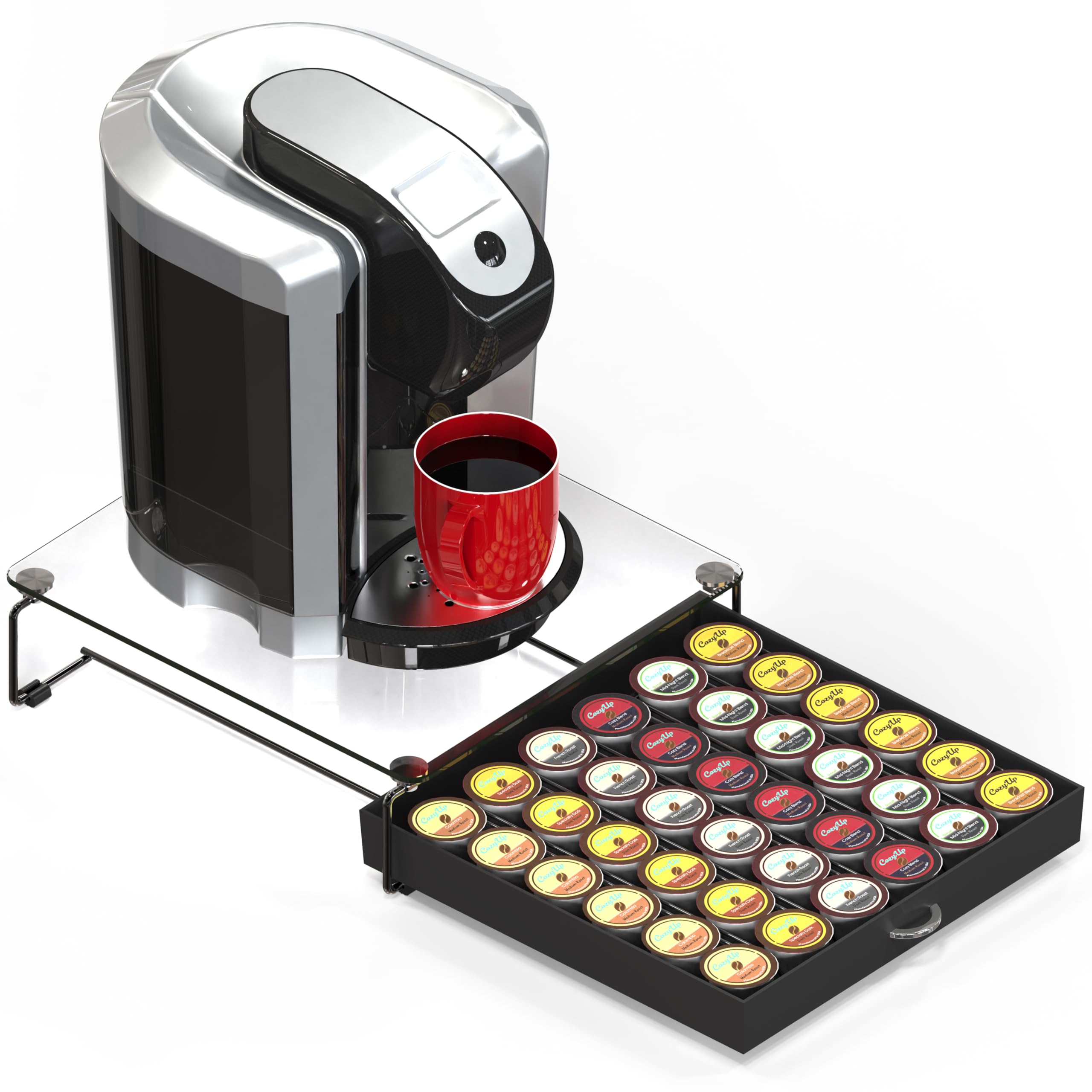 DecoBrothers - Cajón de cristal templado para almacenamiento de 36 cápsulas de café, color negro