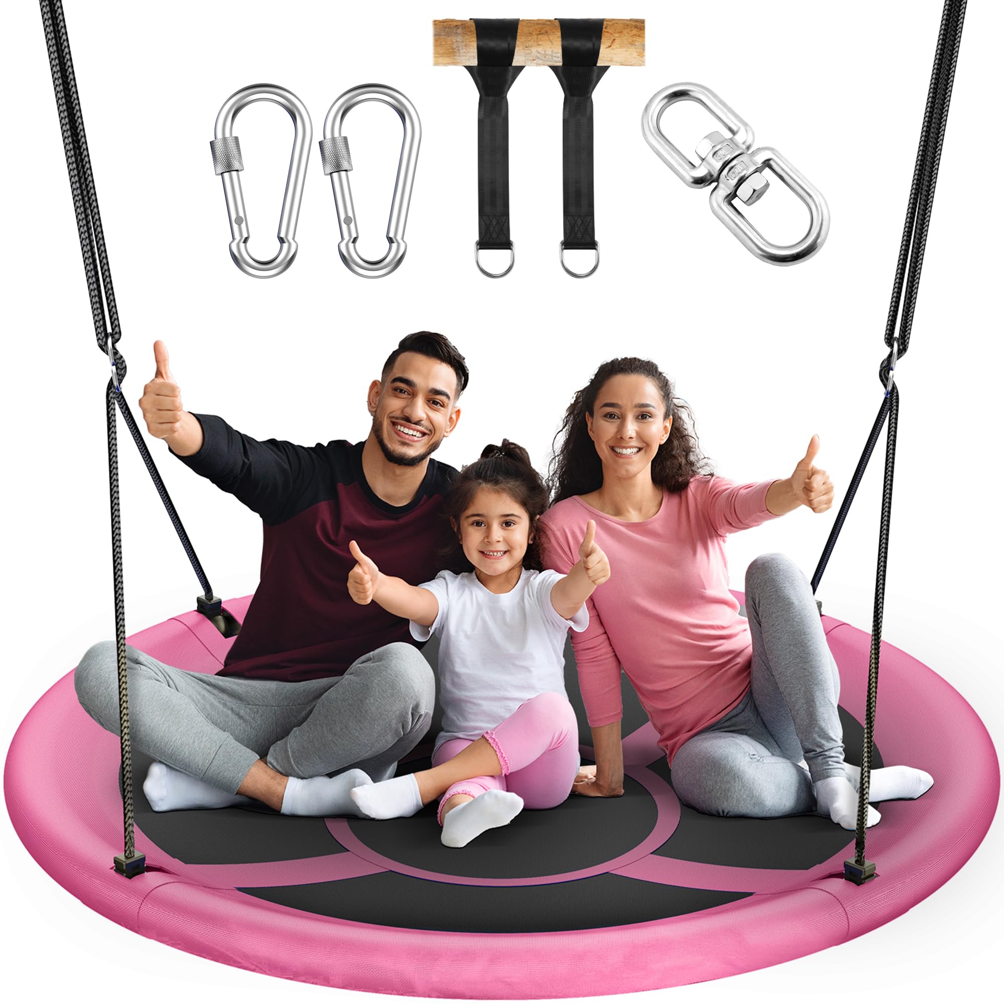 Everyfun 43" Saucer Tree Swing for Kids Adult, 700lbs Weight Capacity, Waterproof Flying Saucer Swing with Adjustable Hanging Straps, Swing Seats for Backyard Outdoor Indoor Playground, Pink