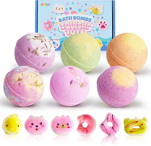 JOYIN Bath Bombs with Squishy Toys, 6 Packs Bubble Bath