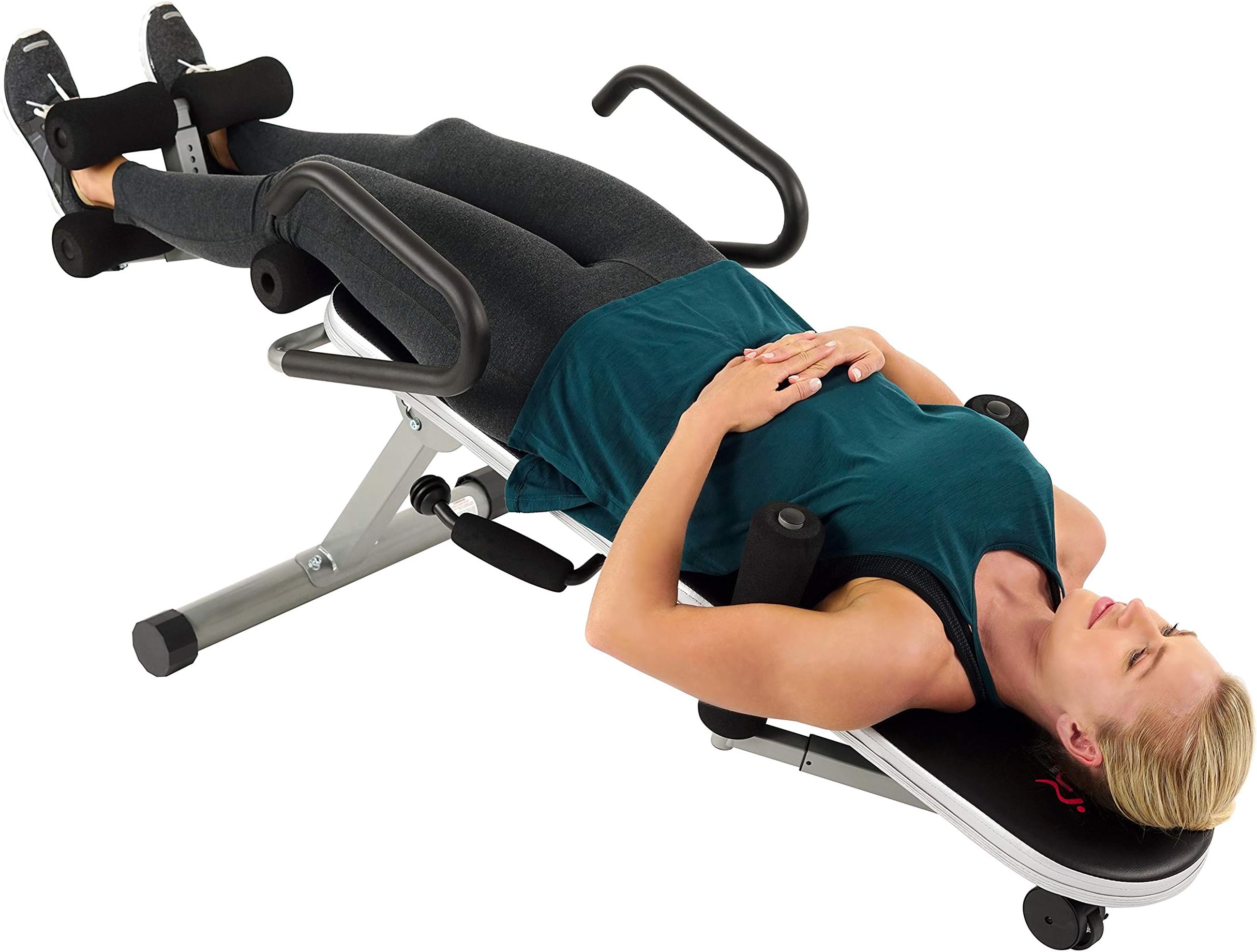 Sunny Health & Fitness Invert Extend N Go Back Stretcher Bench with 350lb High Weight Capacity and Adjustable Stretch and Height Settings, Black