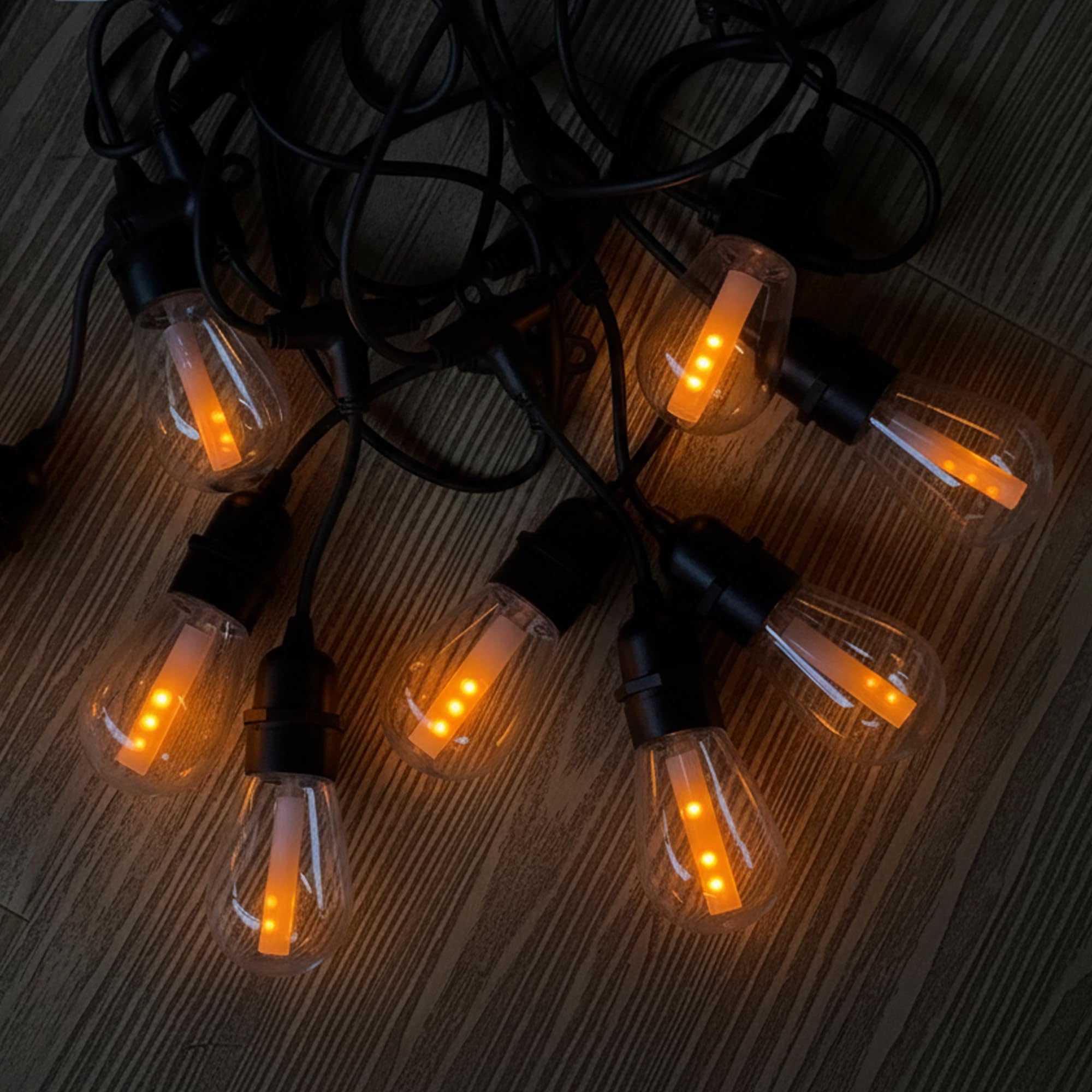 Podłączany solarny łańcuch świetlny, 10 żarówek LED, ciepła biel, efekt płomienia, lampa błyskowa, 8 m