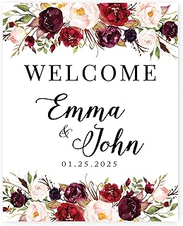 Andaz Press Custom Large Wedding Canvas Guestbook Alternative, 16 x 20 Inches, Burgundy and Peach Fall Floral Roses, Vertical, Personalized Sign Our Canvas, Welcome Sign for Fall Floral Theme Events