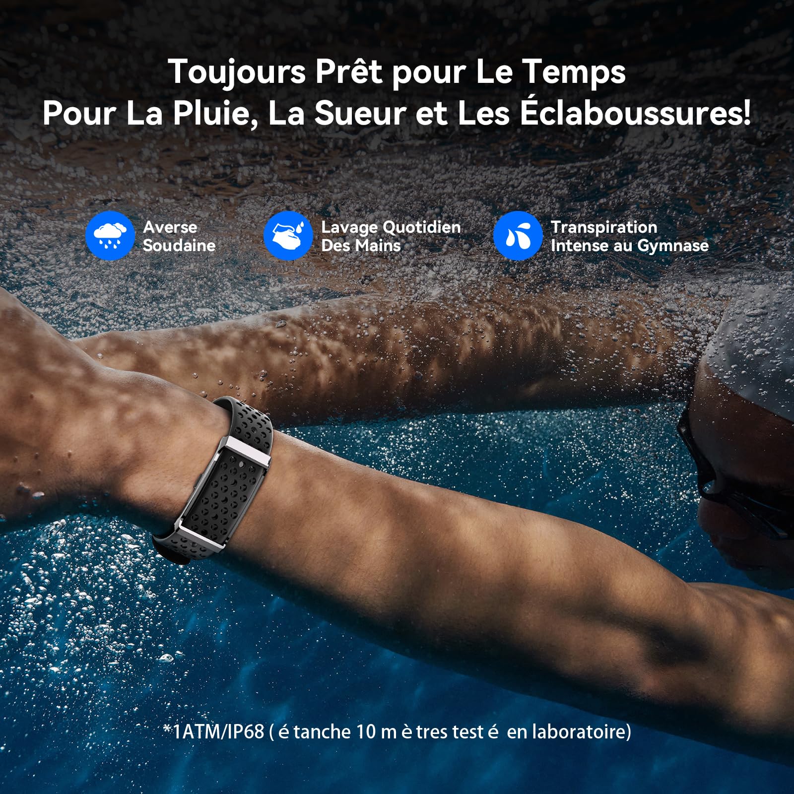 Smart Fitness Tracker Smartwatch sans Écran Noir | Suivi 24/7 Activité, Sommeil & Fréquence Cardiaque, 170+ Multisports, Autonomie 35 Jours, IP68 pour Femme Homme