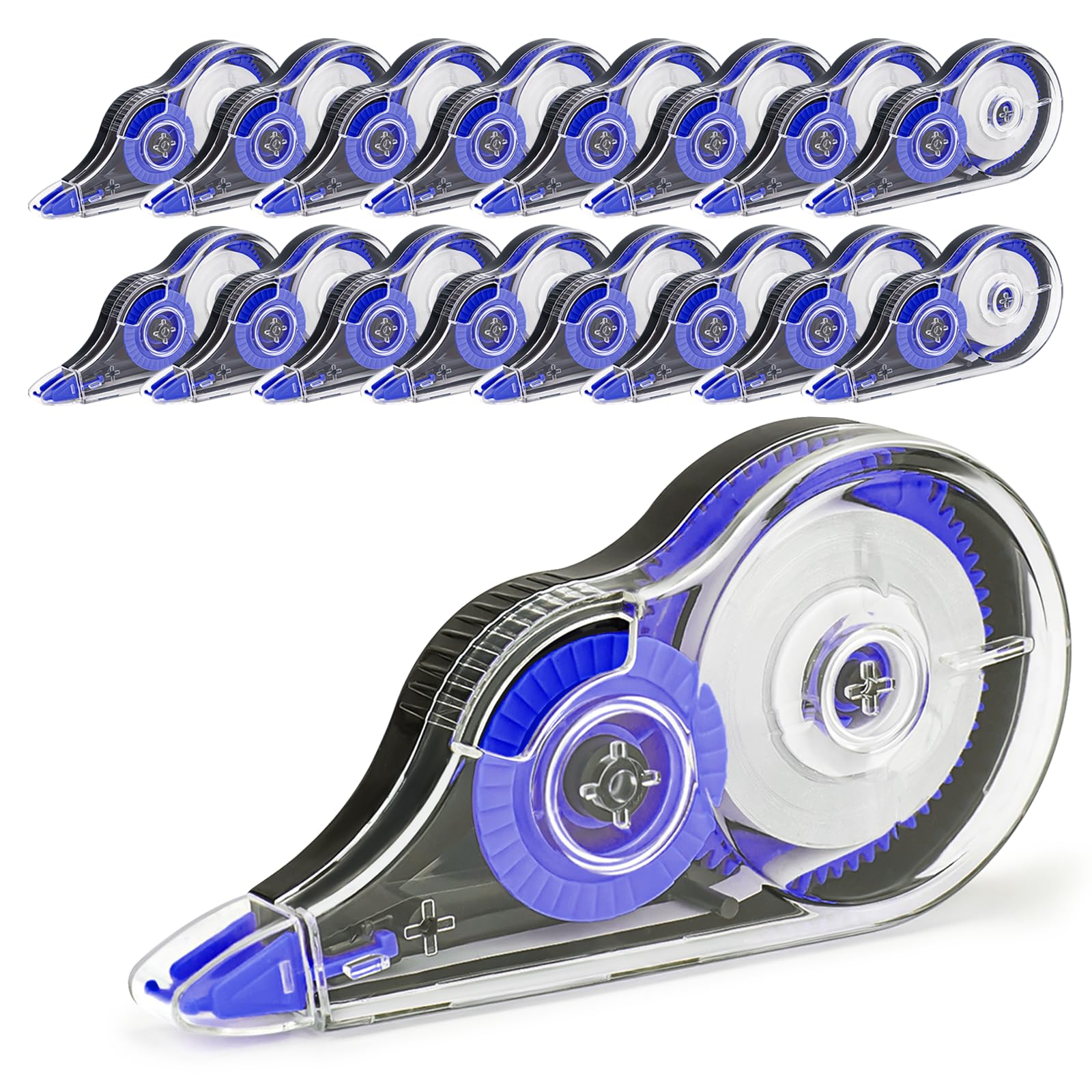 JEFURE 16 Pcs Correction Tape Set, 12m x 5mm White Out Tape Roller, Large Capacity Correction Tape Pocket Mouses for School Note Taking and Office Supplies (Blue)