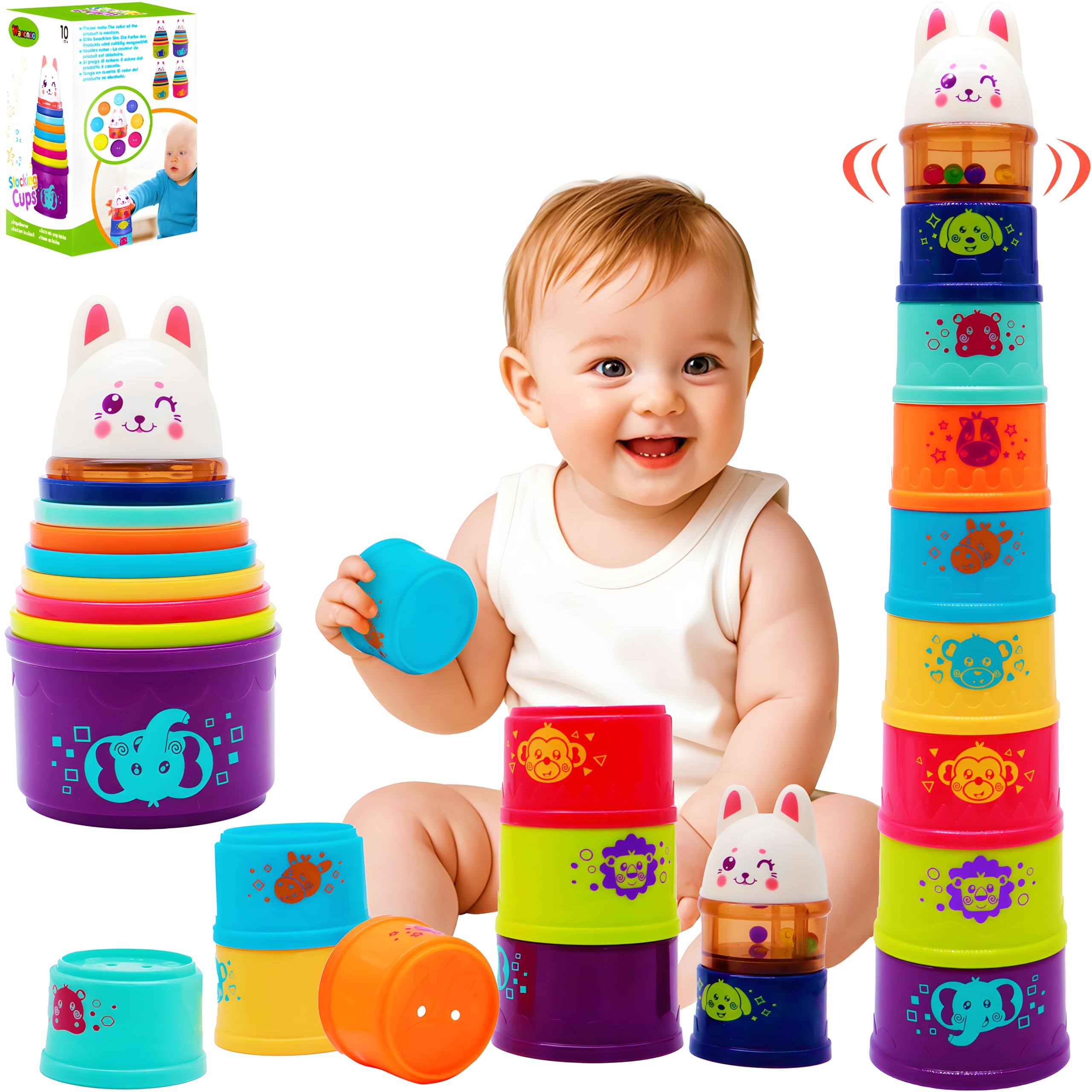 Wanonoo Bunny Baby Stacking Cups for Toddlers 1-3