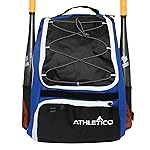 Athletico Baseball Bat Bag - Backpack for Baseball, T-Ball & Softball Equipment & Gear for Youth and Adults | Holds Bat, Helmet, Glove, & Shoes | Separate Shoe Compartment & Fence Hook (Blue)
