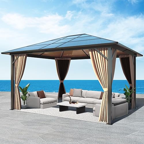 Miniatura 9 de COVERCO Gazebo de policarbonato de 10 x 12 pies, con marco de aluminio para terraza, con doble cortina para jardín, césped, fiesta al aire libre,