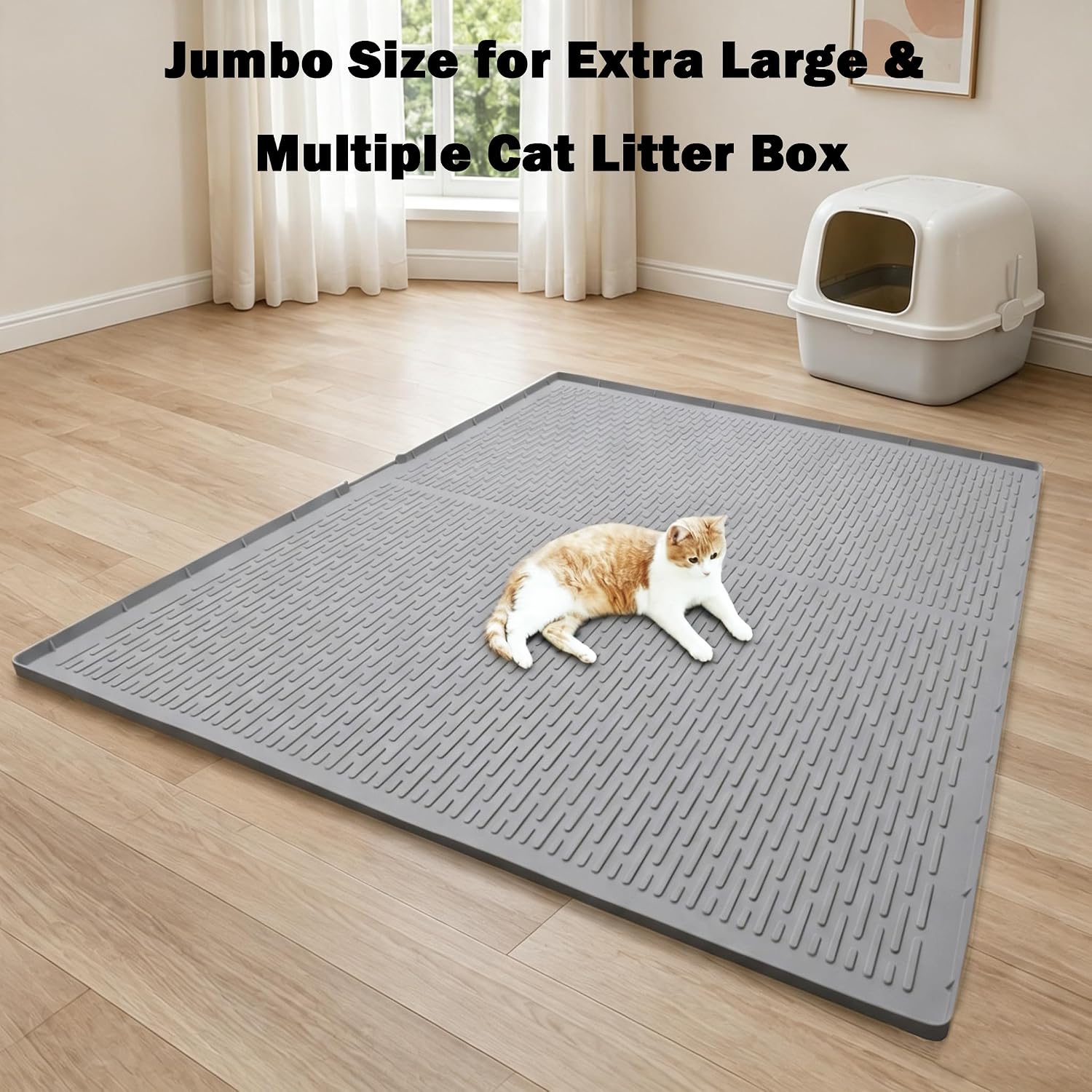 Cat Litter Box Mat, 47" x 35" Extra Large Silicone Cat Litter Mat | Waterproof & Washable Kitty Litter Catcher Matt, Soft on Paws Non-Slip Easy to Clean Reduces Litter Tracking for Indoor Cats