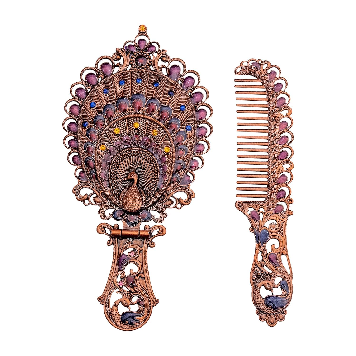 RAJASTHANI HAAT AND CRAFT Set of Hand Mirror and Comb for Girls and Boys/Antique Work Beautiful Make up Set for Women and Girls (Bronze)-image-28