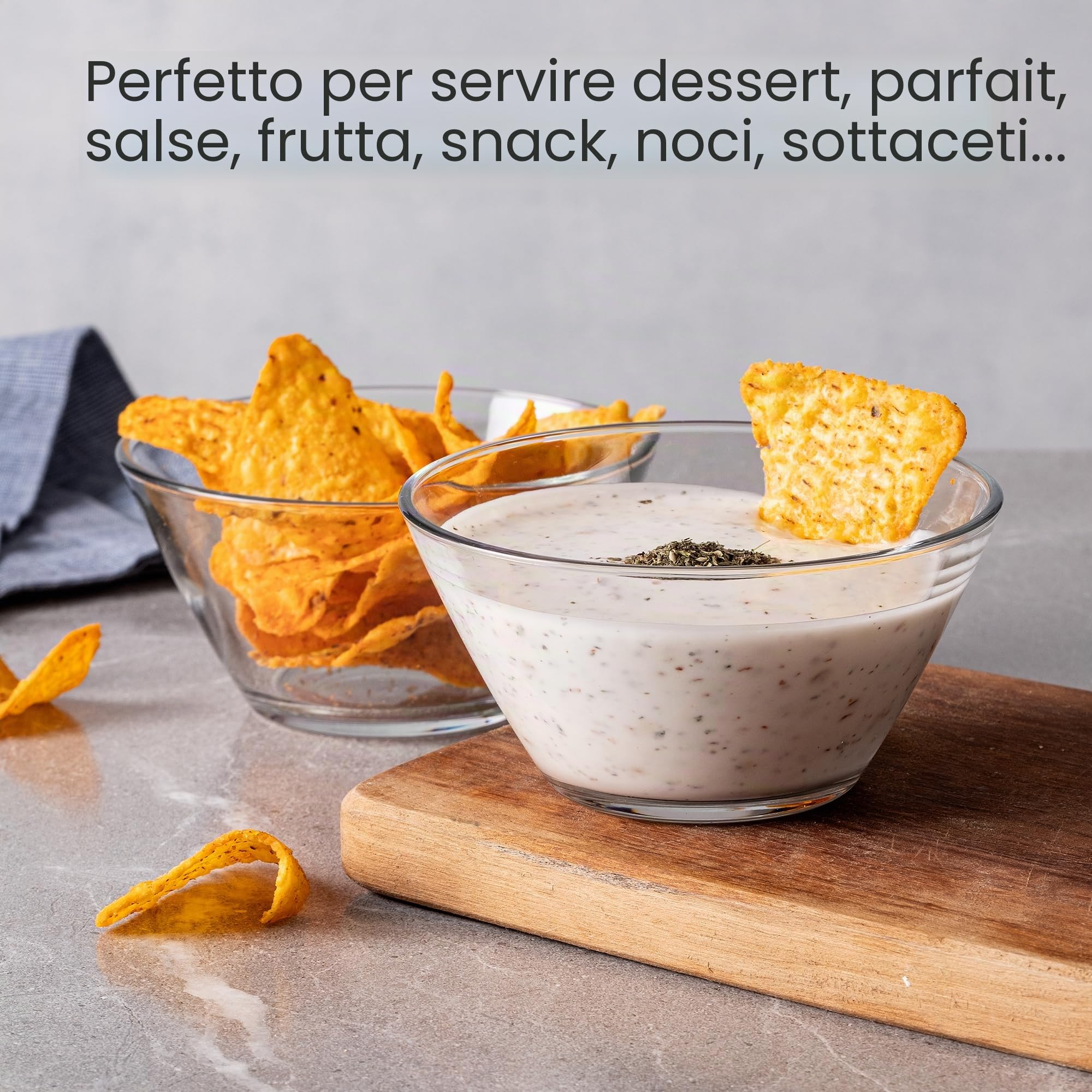 CRYSTALIA Ciotola Impilabile Premium in Vetro 345ml Senza Piombo - Coppe Gelato, Bicchieri da Dessert, Ciotola per Budino, Tazza da Immersione, Coppette Vetro