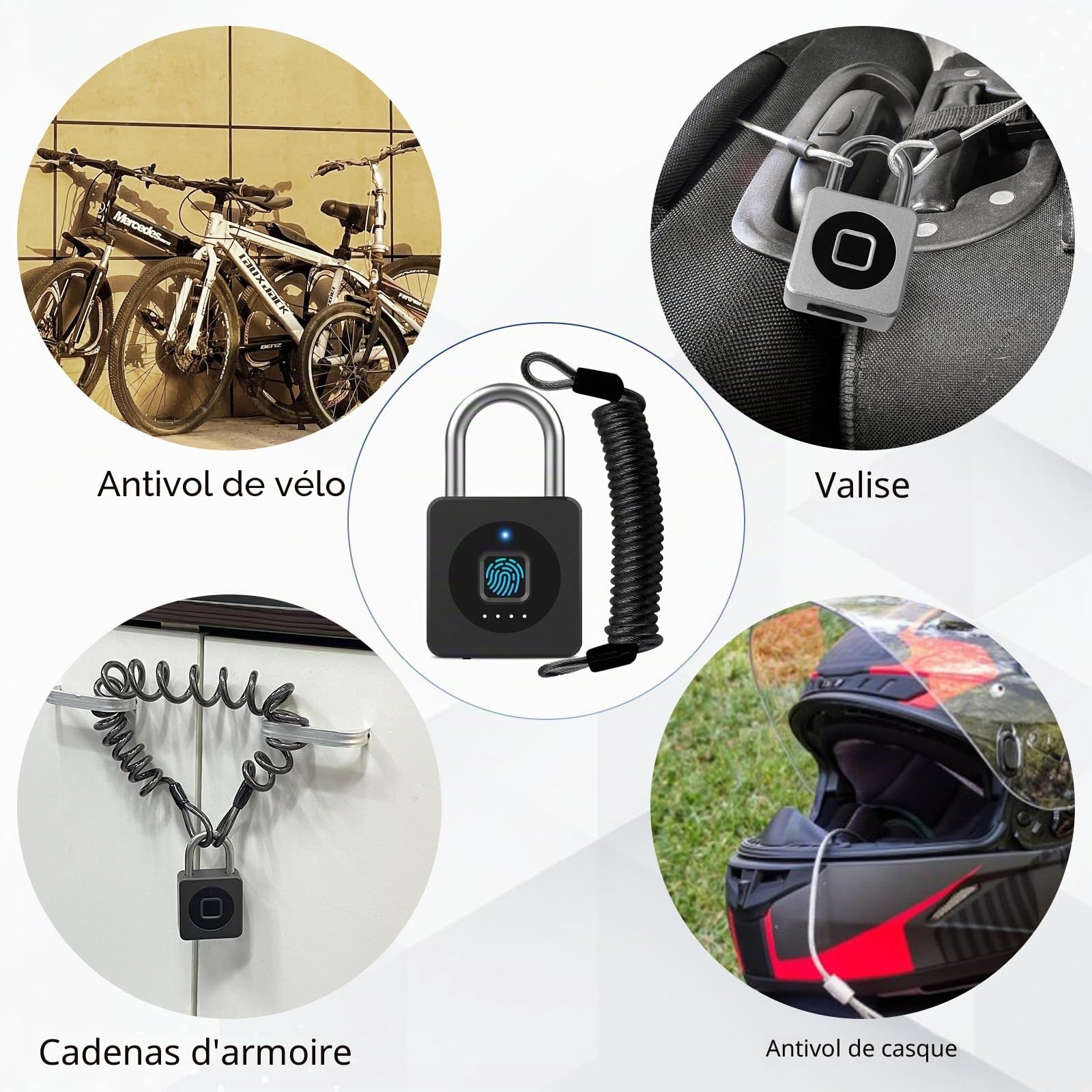 Eseesmart Smart Lock Cadenas avec empreintes digitales Bluetooth APP iWatch Ouvrir Cadenas empreintes digitales avec câble antivol étanche pour casier, vélo, gym