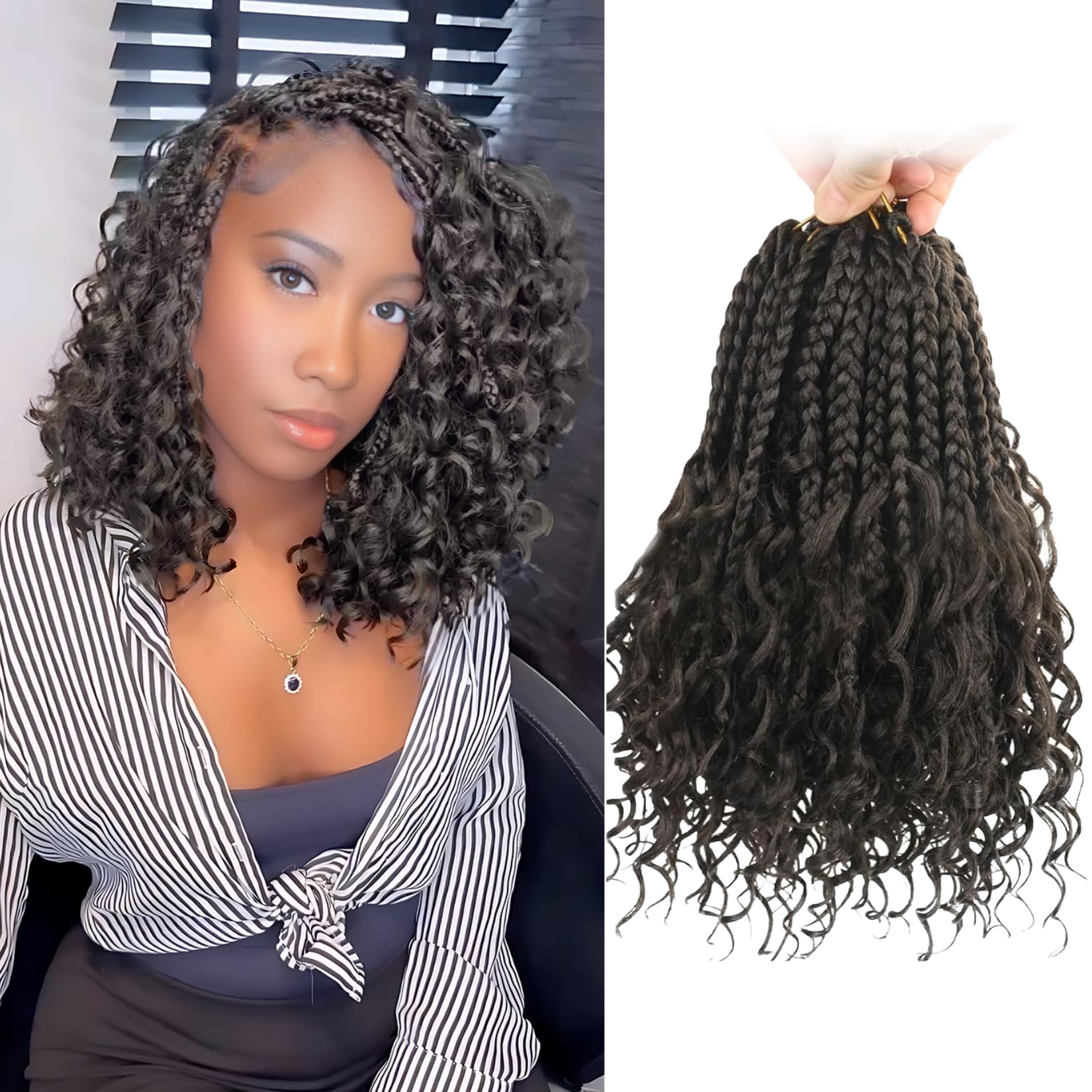 Boho Braids Crochet Hair Pre Looped 10 Inch - Goddess Crochet Hair for Black Women with Curly Ends, 8 Packs Bohemian Crochet Braids Bob Boho Hippie