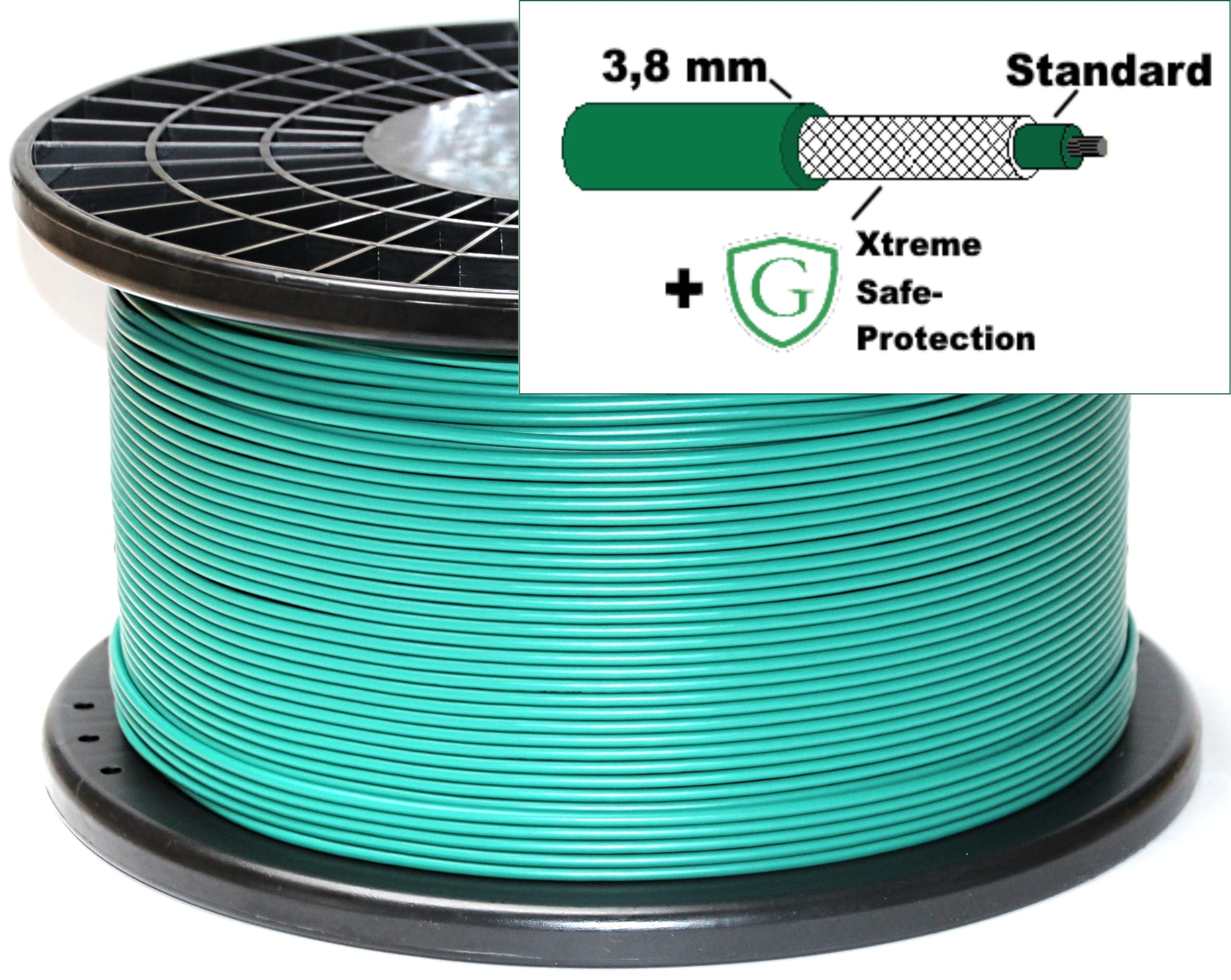 Genisys Cable de Seguridad Compatible con Kress Mission ® + Funda Xtreme Safe-Protection - Cable de protección de limitación de Robot cortacésped - Carrete de Cable - Ø3,8mm - HQ, Longitud:500m