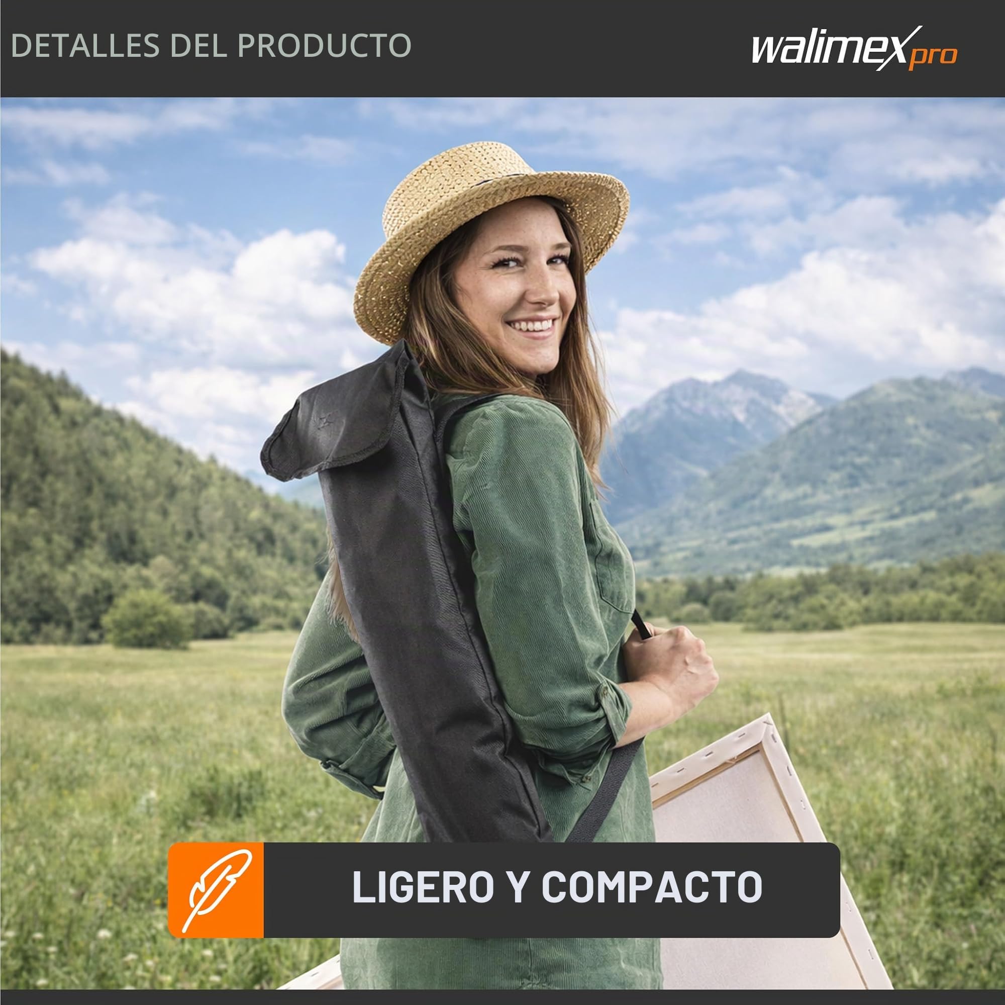 Walimex pro Caballete de pintura XXL 62-205 cm con bolsa de transporte, fabricado en aluminio, ideal para lienzos de una altura máx. de 150 cm, soporte para pintar regulable en altura