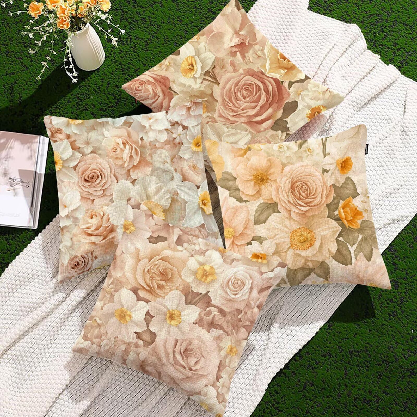 Coussin exterieur impermeable 45x45 lot de 4 housses de canape lin decoratif jardin salon