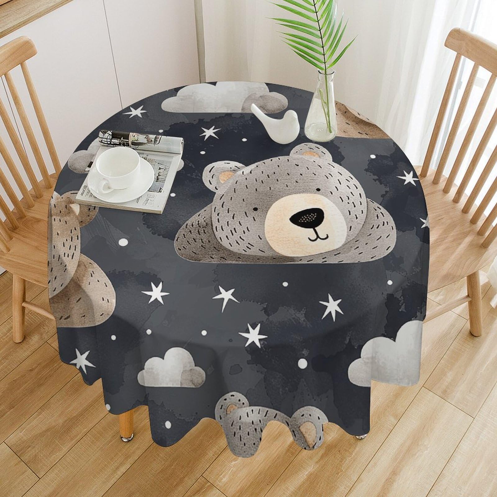 Nappe ronde imperméable ours 127cm pour table de cuisine et fête