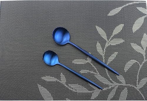 Miniatura 5 de Juego de cubiertos azul iridiscente de 20 piezas, juego de cubiertos antioxidantes, cucharas de ensalada, cuchillos y tenedores de postre, servicio