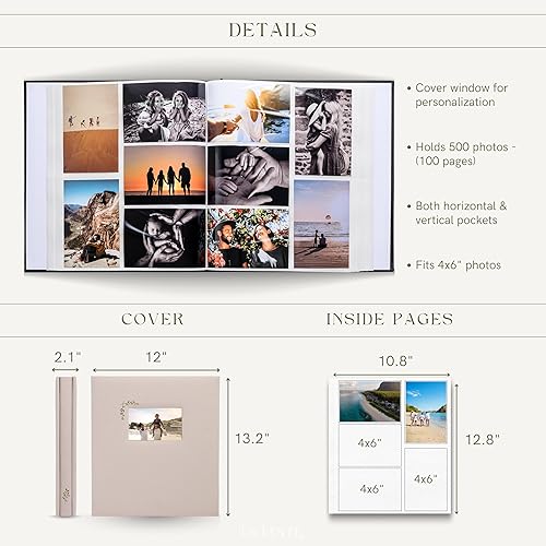Miniatura 2 de Álbum de recortes premium Álbum de fotos sin ácidos con espacio de escritura 100 páginas para tamaño 4 x 6 Capacidad para 500 fotos Boda, bebé,