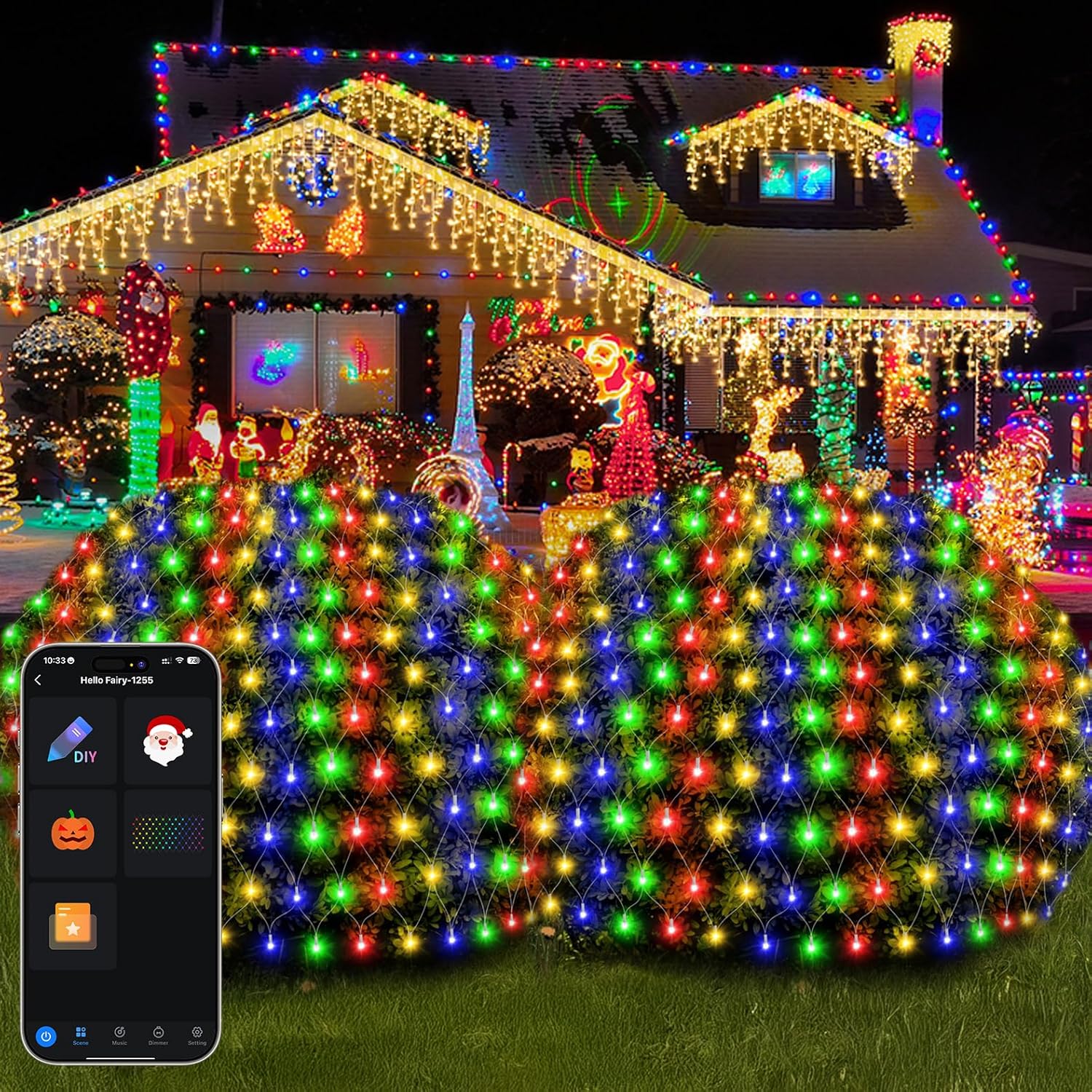 FREECUBE 5×12FT 360 LEDs Smart Christmas Net Lights Outdoor Mesh Lights, Smart Net Light with 105 Scene Modes, Music Sync, Timer & DIY Color Changing for Yard Patio Bush Decor