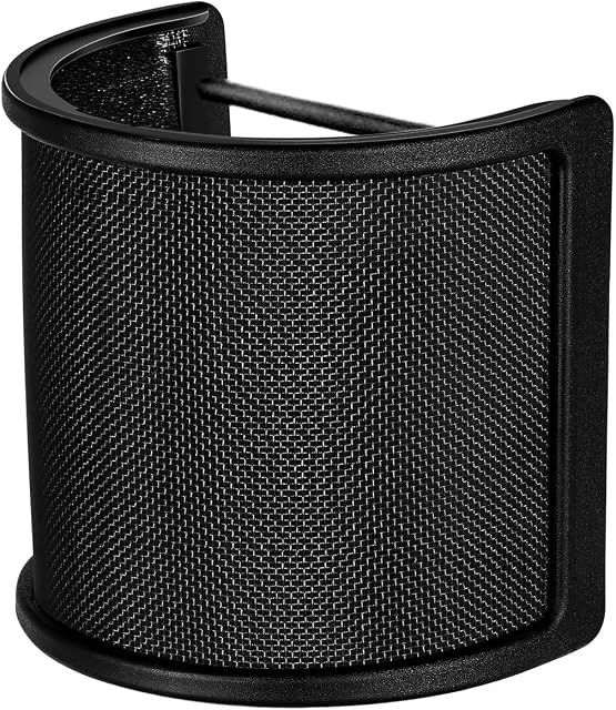 Microphone Pop Filter Metal Mesh and Foam Layer Mic Cover Handheld Microphone Windscreen Wind Screen Mount for Vocal Recording, YouTube Videos, Streaming, Black