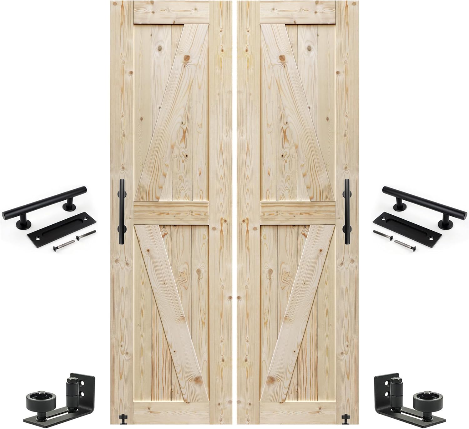 S&Z TOPHAND 24 in. x 80 in. Double Barn Door, 24-54in Unfinished British Brace Barn Door/Modern Style/Solid Wood/Sliding Door/Simple Assembly is Required (24x2, Unfinished)