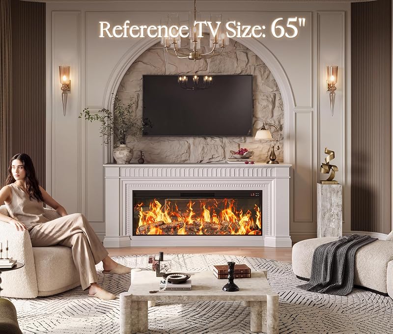 PRAISUN 70'' Fireplace TV Stand with 48'' Electric Fireplace image 3