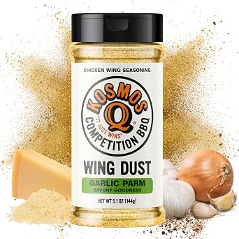 Kosmos Q Garlic Parmesan Wing Dust, Fathers Day Gift, Garlic Parmesan Seasoning for Wings, Chicken, Fries, Popcorn & More, Dry Rub Dust with Real Garlic & Parmesan Cheese, Gluten Free, 5.1 Oz Shaker
