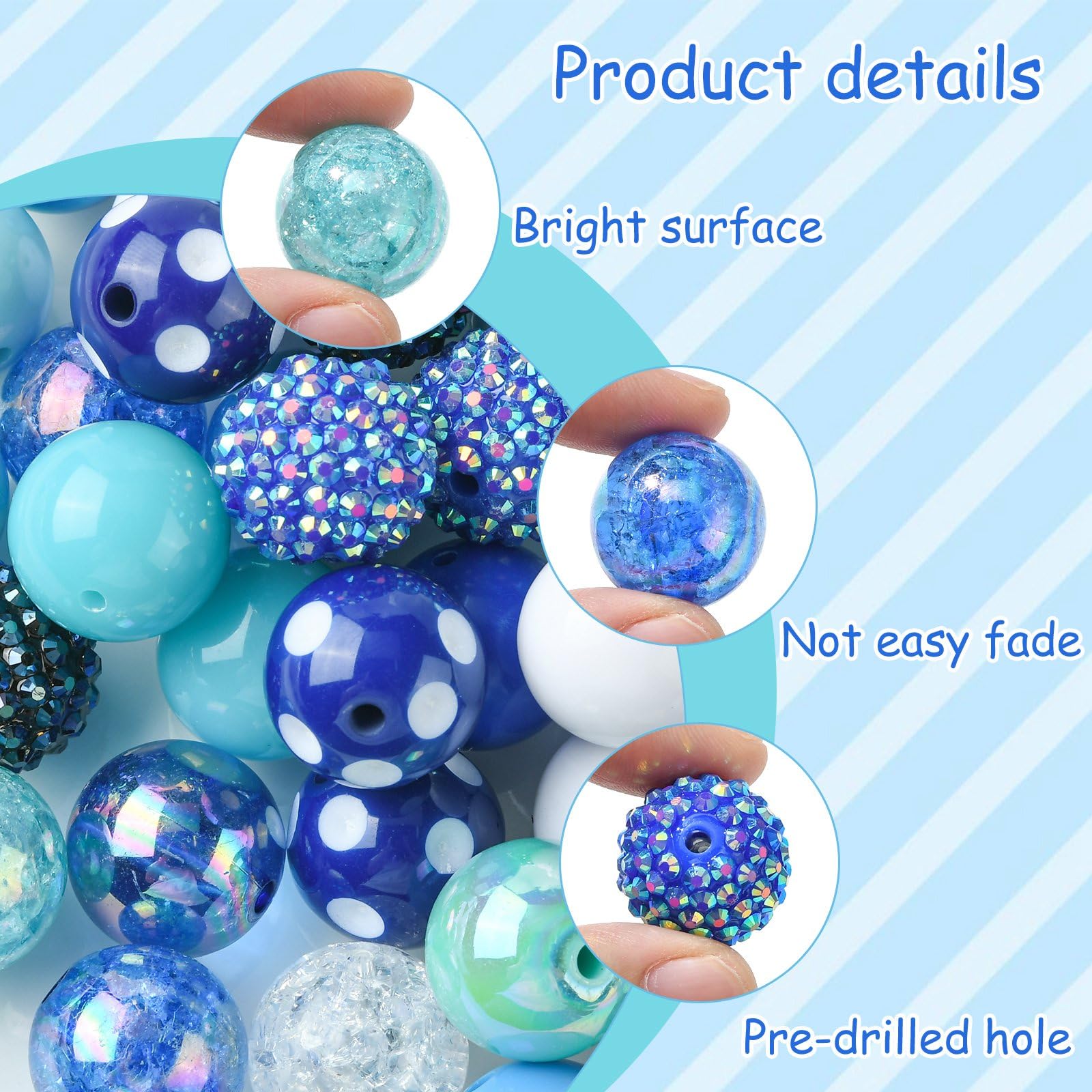 60 Perline Di Vetro Blu Per Braccialetti Fai Da Te - Set Creativo Per Gioielli E Accessori