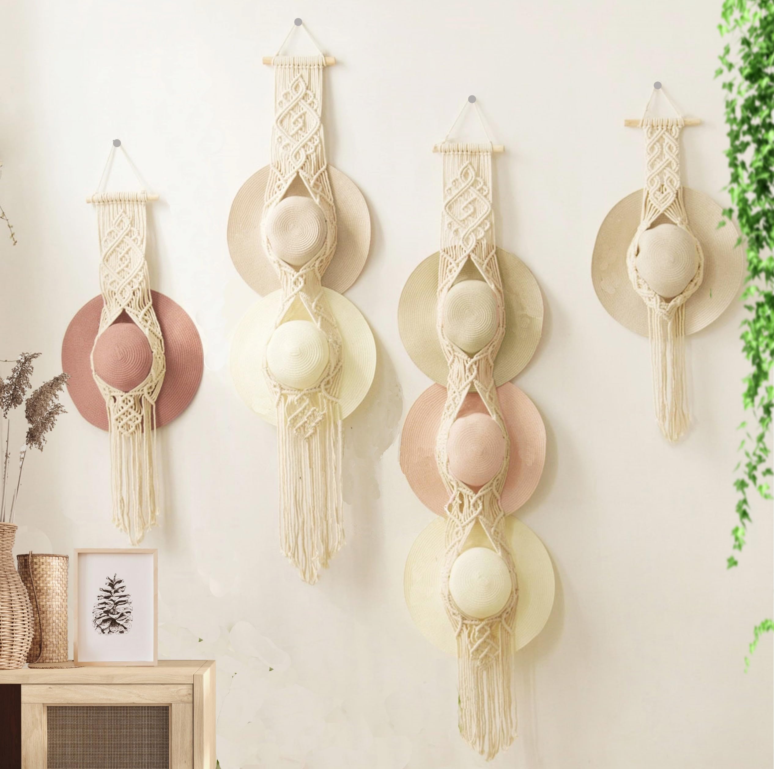Amazon.com: Induslyfe 4 pcs Macrame Hat Hangers for Wall Boho Hat ...