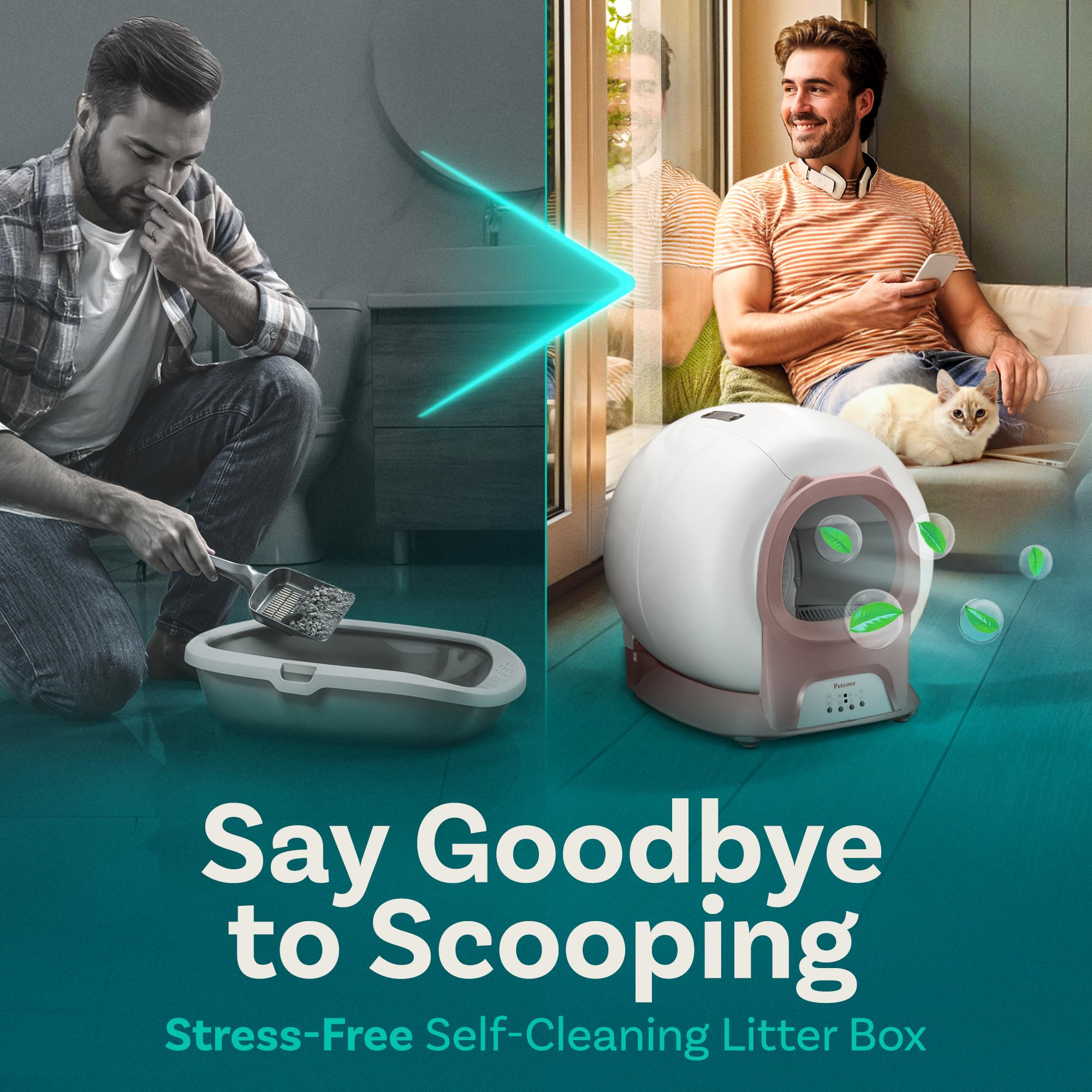 Petcove – Automatic Self Cleaning Litter Box – PurrTek Smart Automatic Litter Box for Multi-Cat Homes with Smart App Control (5GHz Wi-Fi), Triple Odor Control Quiet Operation & Advanced Safety Sensors: Self Cleaning Litter Box with Auto Safety Sensors for Multiple Cats - Automatic Cat Litter Box Self-Cleaning - Covered Ultra Odor Removal - Smart APP Control - Compatible On All WiFi - Electric Robot