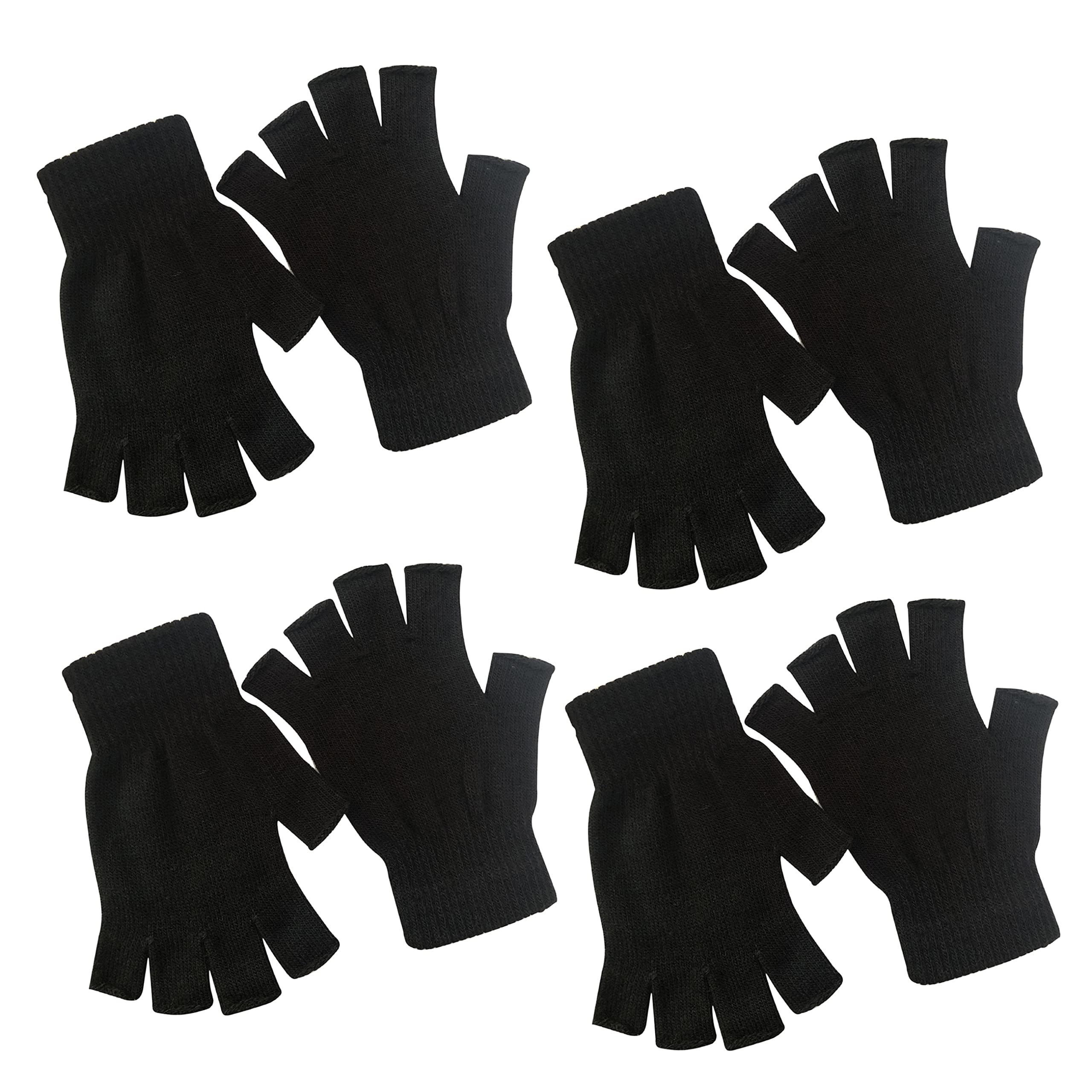 monochef4 Pairs Half Finger Gloves Winter Knit Touchscreen Warm Stretchy Mittens Fingerless Gloves in Common Size for Men and Women,black, Black, Large