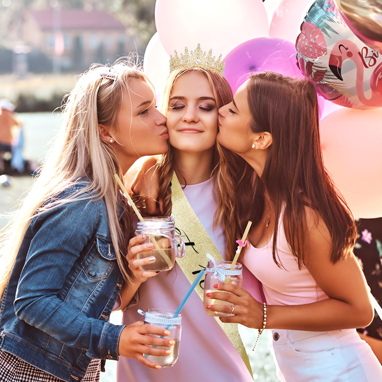 Casoty 16th Birthday Sash and Tiara for Girls, 16th Birthday Decorations Gifts for Girls, Gold Crown and Sweet 16