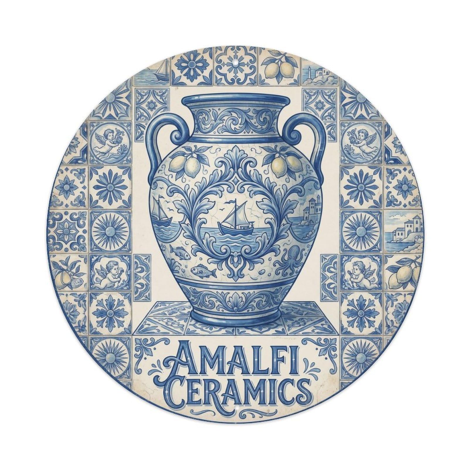 Amalfi Italy Ceramics Blue Heritage Travel Classic Metal Tin Sign