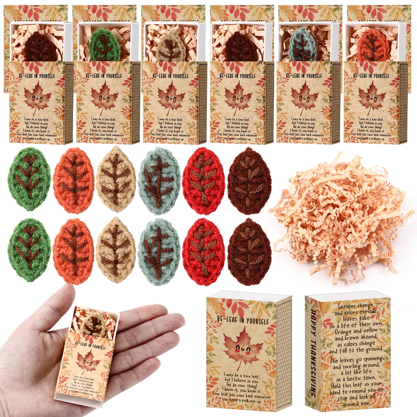 Wettarn 12 Sets Friendsmas Gifts Handmade Crocheted Leaves with Box Friend Group for Women Employee Appreciation Thank You Christmas Gifts for
