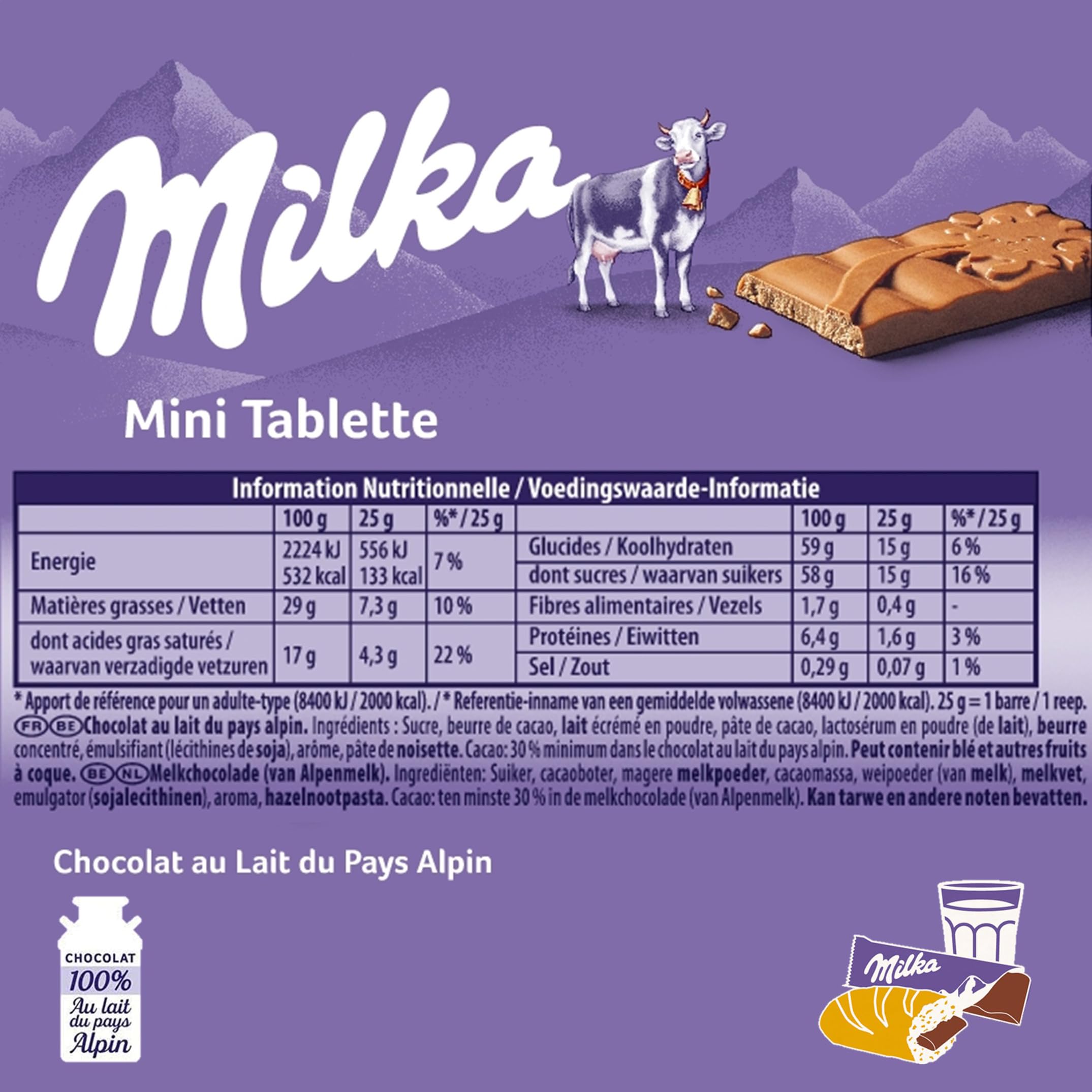 Milka - Mini Tablette Chocolat au Lait du Pays Alpin - 48x25g