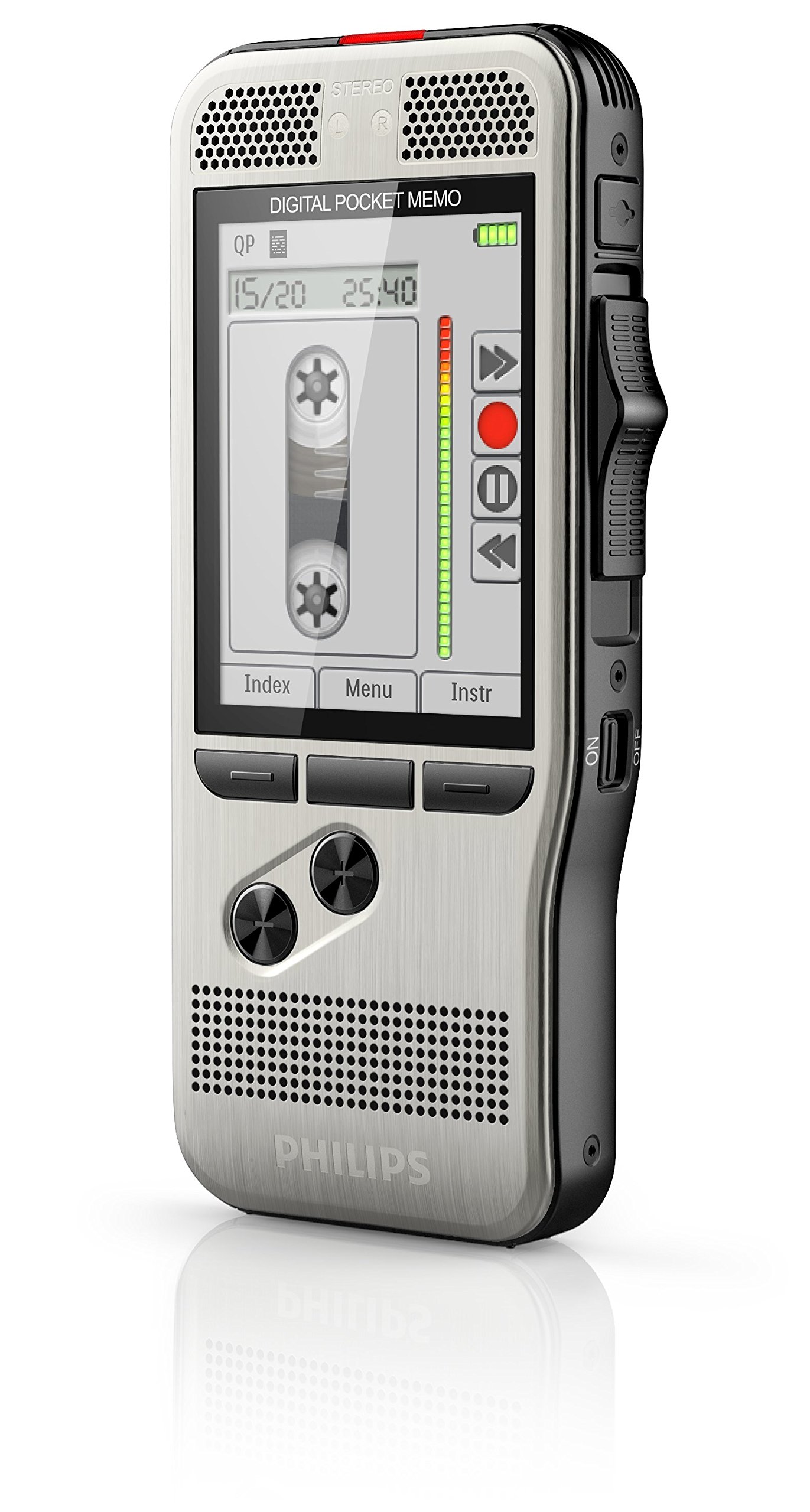 Philips DPM7200 dyktafon cyfrowy, obsługa za pomocą przełącznika suwakowego, 2 mikrofony do nagrywania dźwięku stereo, kolorowy wyświetlacz, obudowa ze stali nierdzewnej, w zestawie oprogramowanie do