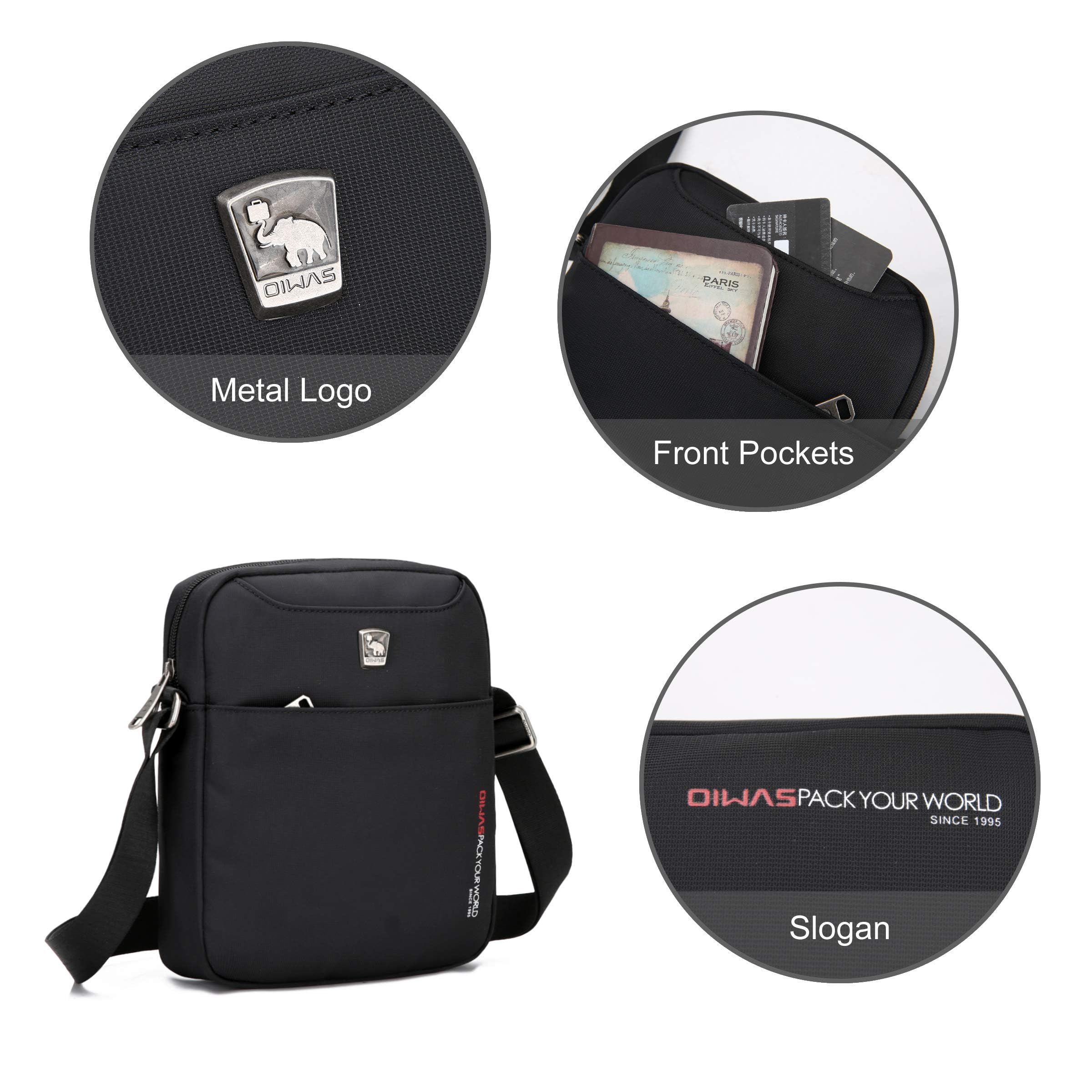 OIWAS Sacoche Bandoulière Homme pour Tous les Jours, Sac à Main Léger et Mini, Idéal pour Loisirs, Voyage, Randonnée, Noir