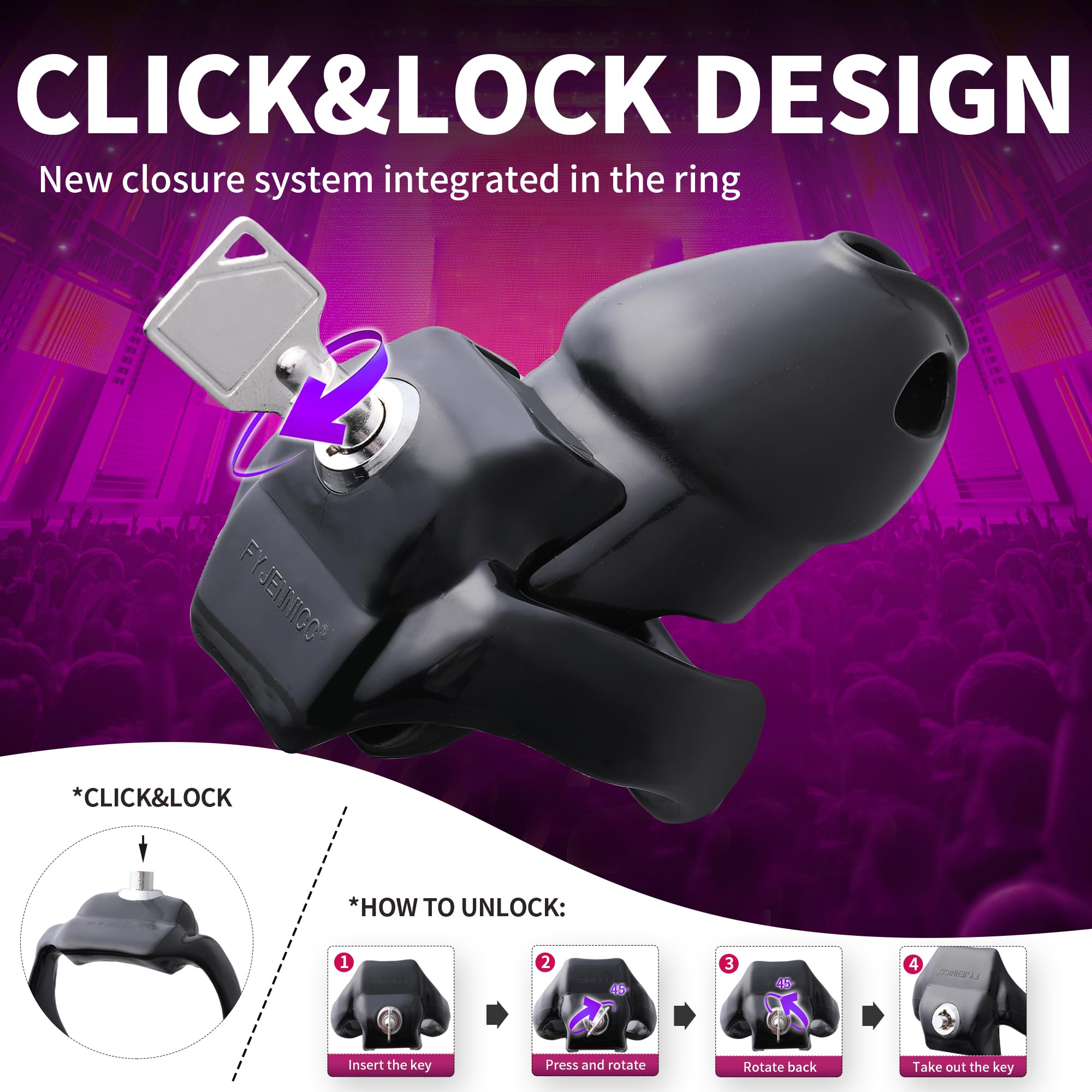 FYJENNICC HT-V5 Male Chastity Cage - Lightweight Resin Male Chastity Cage with Click&Lock Key | Ergonomic Design| Bondage Gear &Adult Sex Toy for Men – Includes 5 Ring Sizes (Black, Standard): Nub Black