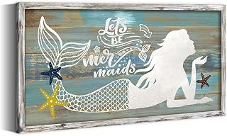 summer melody Mermaid Inspirational Wooden Framed Wall Art 24x12 Inch
