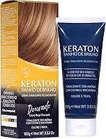 Keraton, Banho de brilho, Creme tonalizante reconstrutor, Sem amônia, Com cistína e macadâmia, Trata e colore, 100g, Dourado, Louro bege dourado