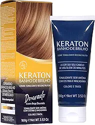 Keraton, Banho de brilho, Creme tonalizante reconstrutor, Sem amônia, Com cistína e macadâmia, Trata e colore, 100g, Dourado, Louro bege dourado