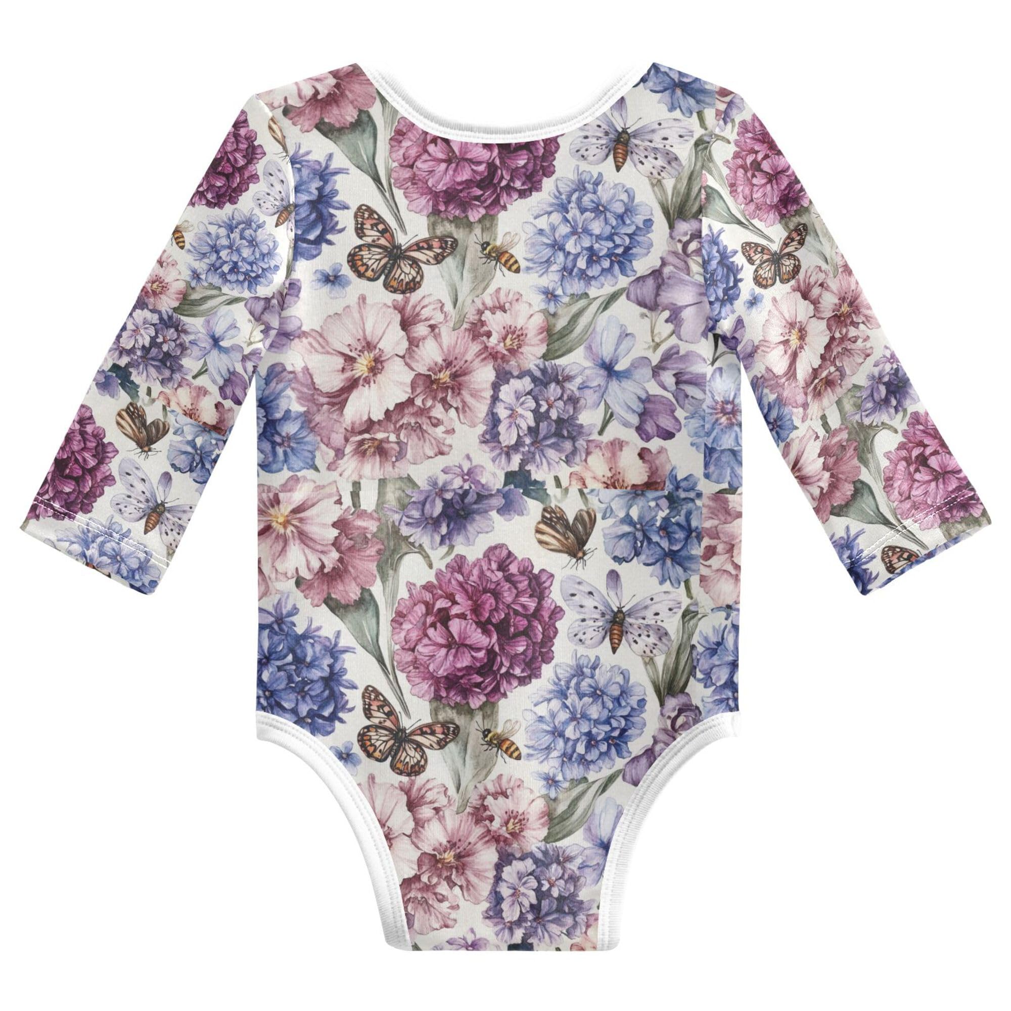 Florals Hyacinths Carnation Butterflies White Baby Girl Outfit Soft Cotton Baby Boys Clothes for Baby Sleepers Baby Shower 18M