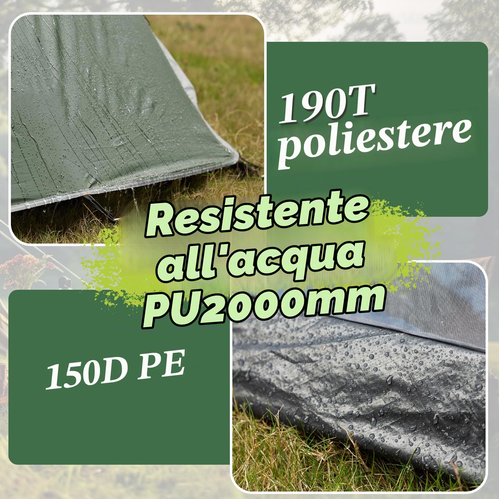Tenda Campeggio, Tenda a Cupola per 1-2 Persone, Antivento e Impermeabile, Facile da Montare, Perfetta per Campeggio, Trekking, Escursioni con Zaino in Spalla e Alpinismo