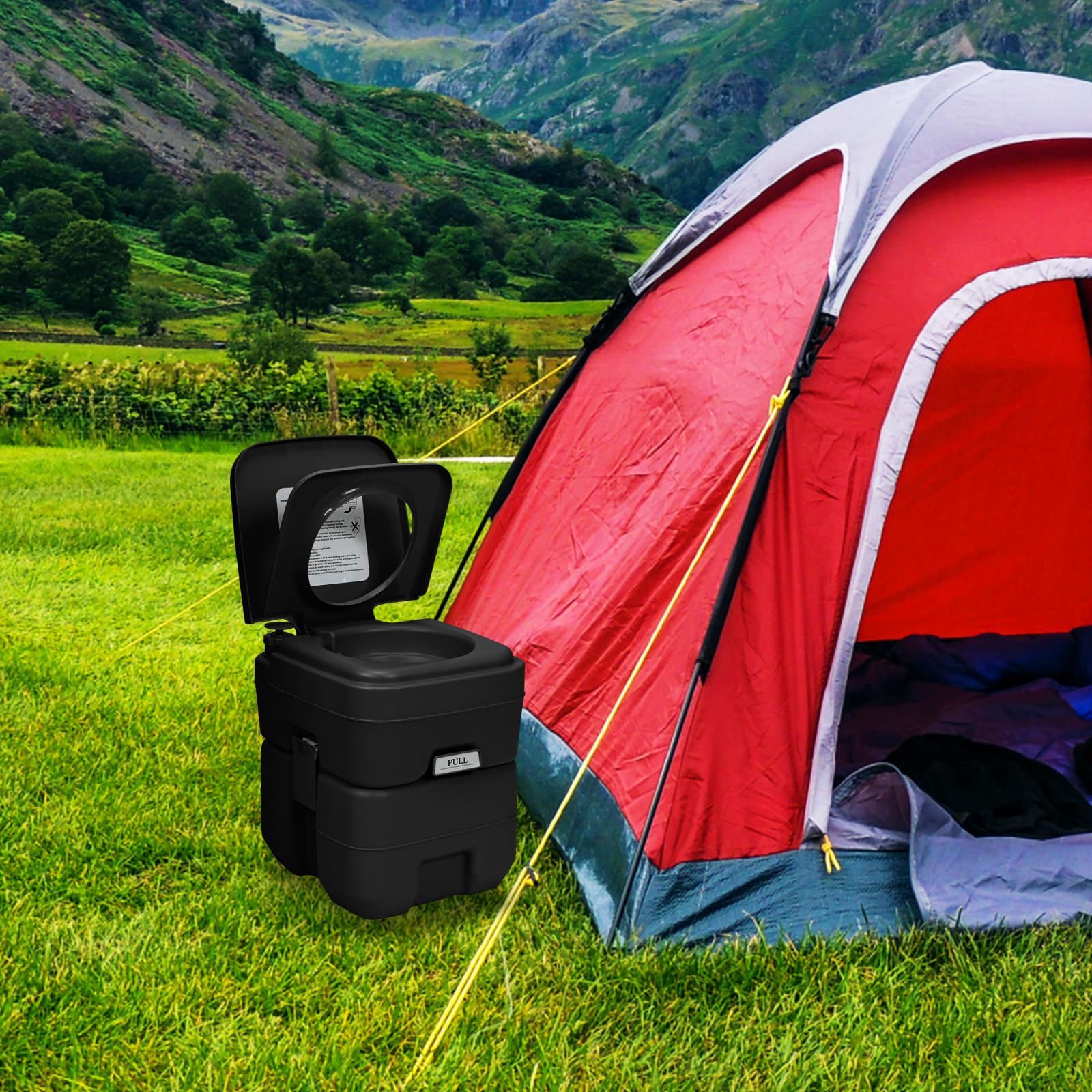 SOARS Campingtoilette 20L, Camping WC mit Abnehmbarem Spül- und Abwassertank, Campingklo mit Tragegriff, Reisetoilette 150 kg belastbar, Sitzhöhe 43cm (schwarz)