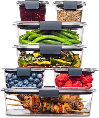 Rubbermaid 14-Piece Brilliance Food Storage Containers with Lids for Lunch, Meal Prep, and Leftovers, Dishwasher Safe, Cle...